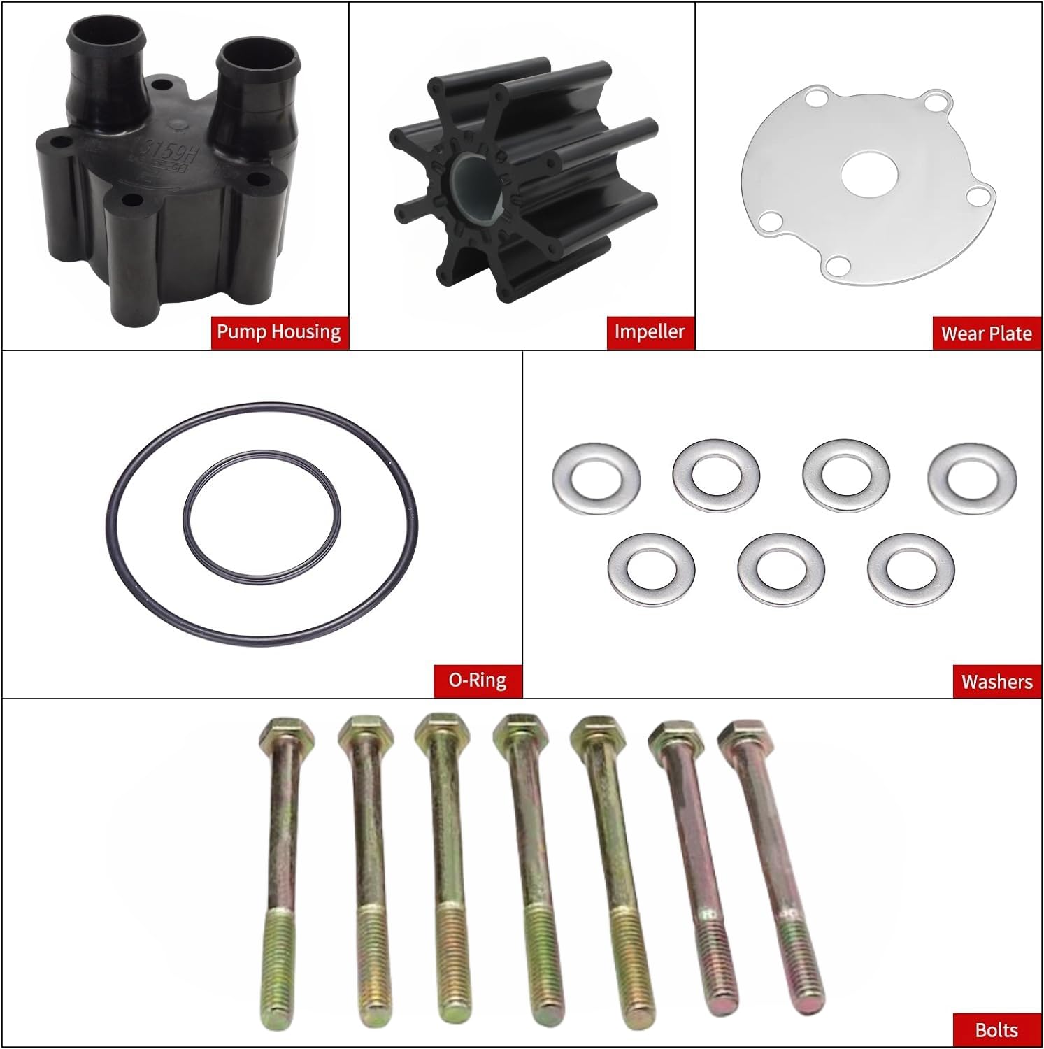 GHmarine 18-3150 Water Pump Impeller Kit with Plastic Housing Body for MerCruiser Alpha Bravo I II III GLM Boat Engines 46-80715