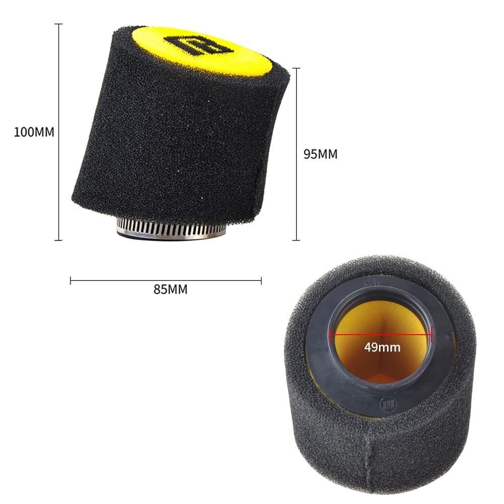 NIBBI Foam Air Filter,Universal Motorcycle Replacement High Performance 48mm 49mm 50mm Air Filter Intake Cleaner For Go Kart Mop