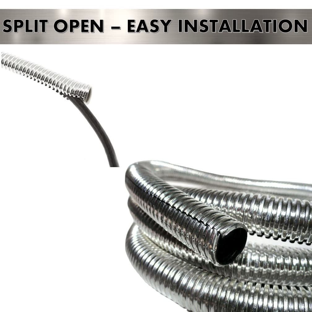 Bentley Harris Convoshield Aluminized Nylon Wire Loom Tubing – 3/8 Inch Diameter – 39” Inch Long | Chrome Finish Wire Loom | High Temp. For Automotive Applications