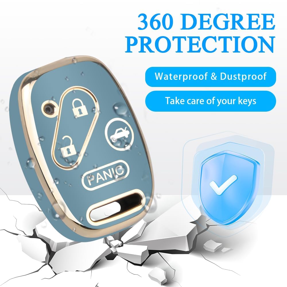 MILD EAST Honda Key Fob Cover, 4 Button Smart Remote Case, Blue, High Quality TPU & Leather Keychain, Fits Accord, Civic, Pilot, CRV, Odyssey