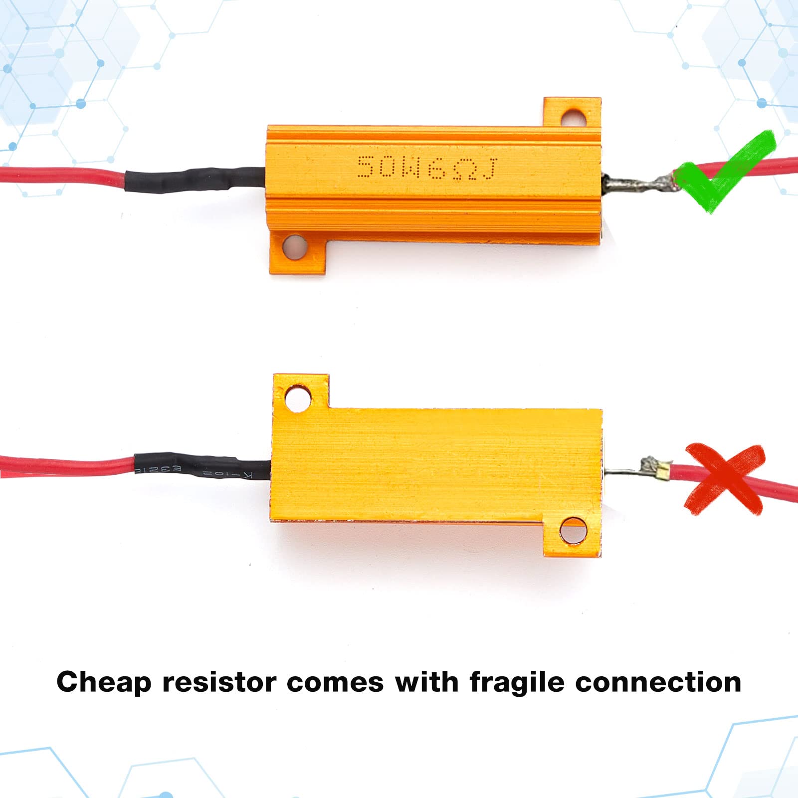 Xuhal 20 Pack 50W 6Ohm Load Resistor Turn Signal Led Resistor Kit Fix Fast Flash Blink Error Code Flickering Led Light Resistor For Led Lights Bulb Headlights Tail Light License Plate Lights Drl(Gold)