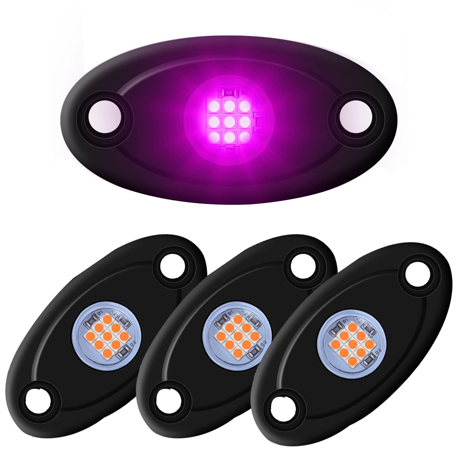 Ly8 4 Pods Led Rock Lights Purple Neon Underglow Light Kits For Car Atv Utv Suv Boat Underbody Glow Trail Rig Lights Waterproof