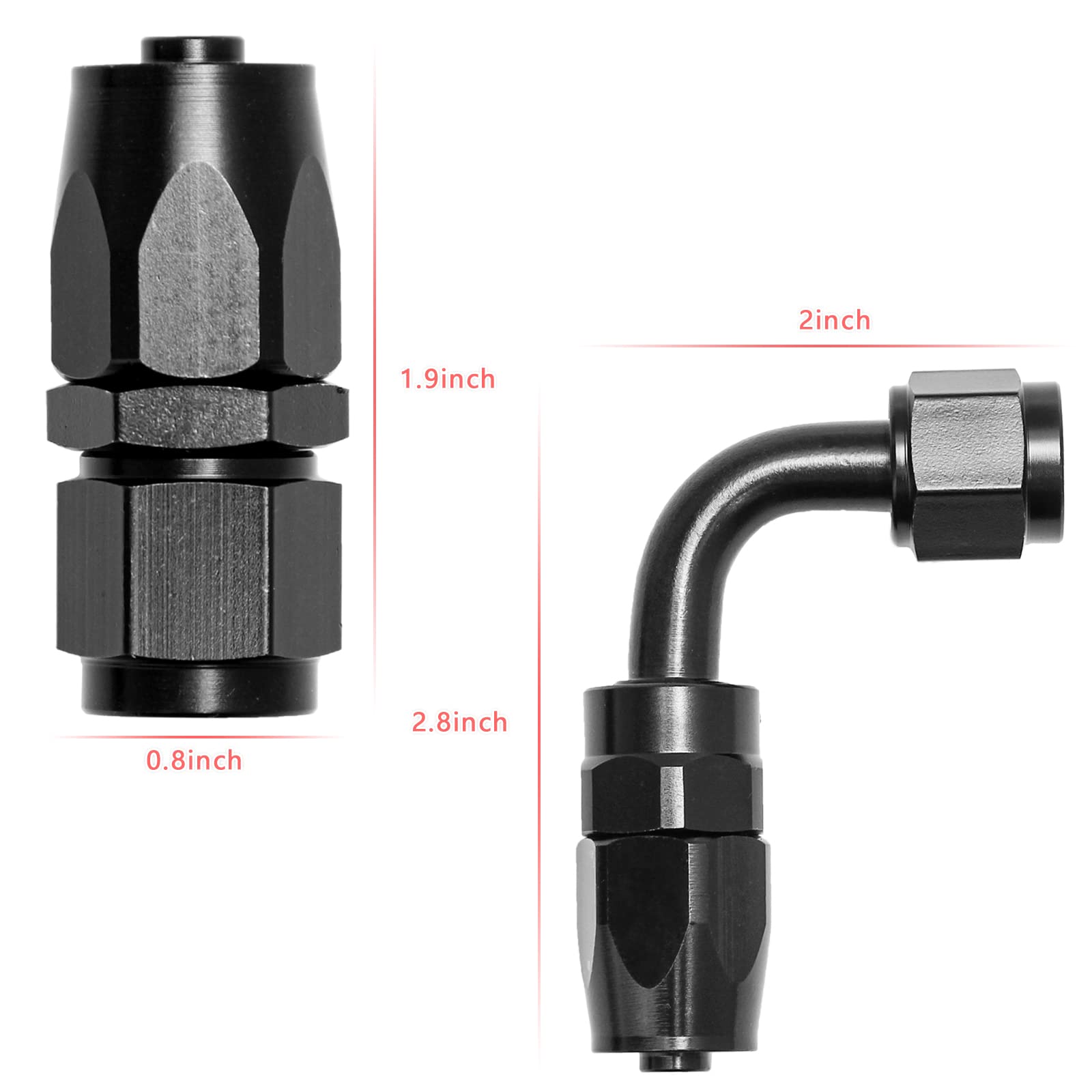 Shineyoo 4 Pcs 6An Straight And 2 Pcs 6An 90 Degreeswivel Hose End Fitting Adapter Black