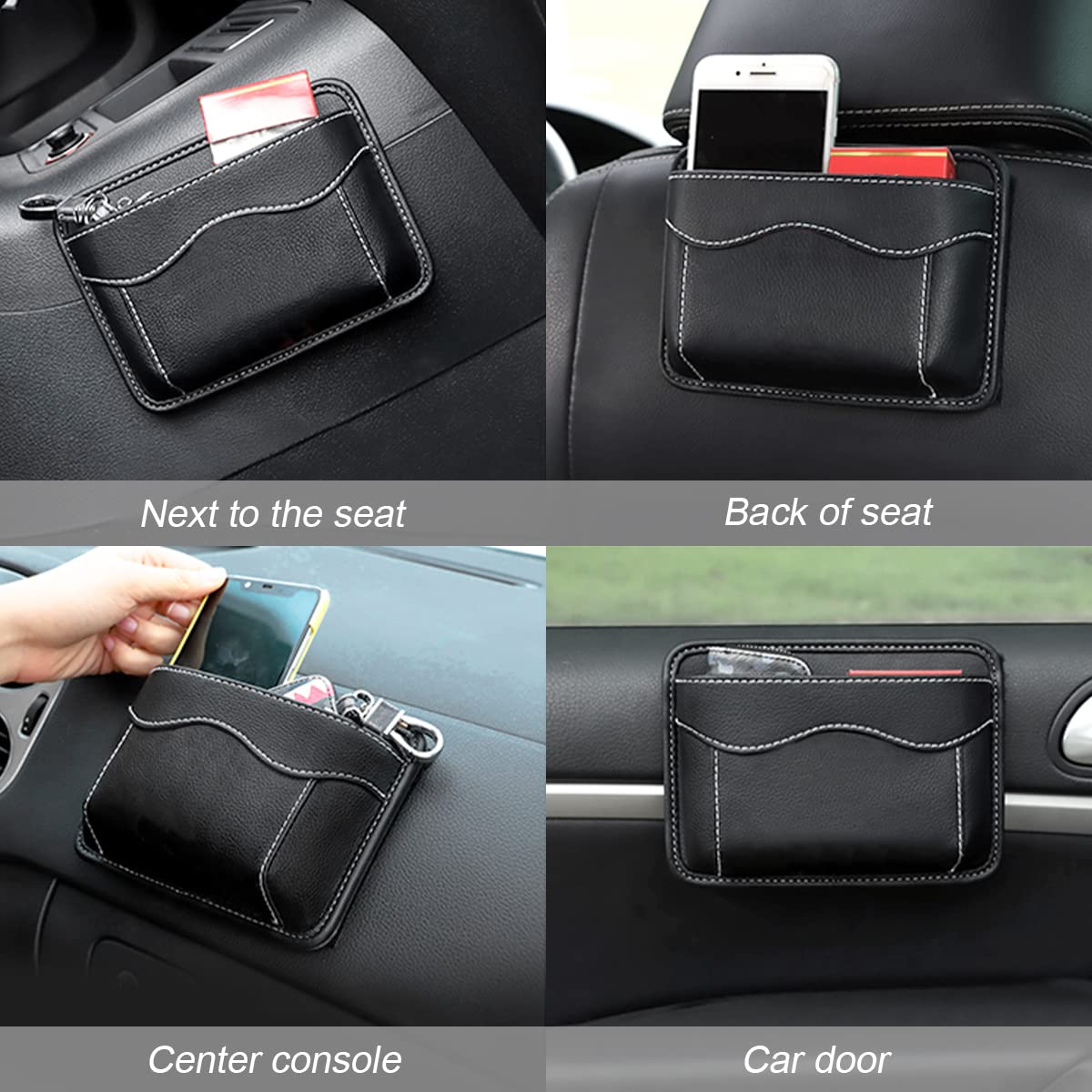 Car Seat Side Pocket Organizer, Pu Leather Mini Storage Bag For Auto Door Window Console, Pen Phone Holder Tray Pouch Vehicle Se