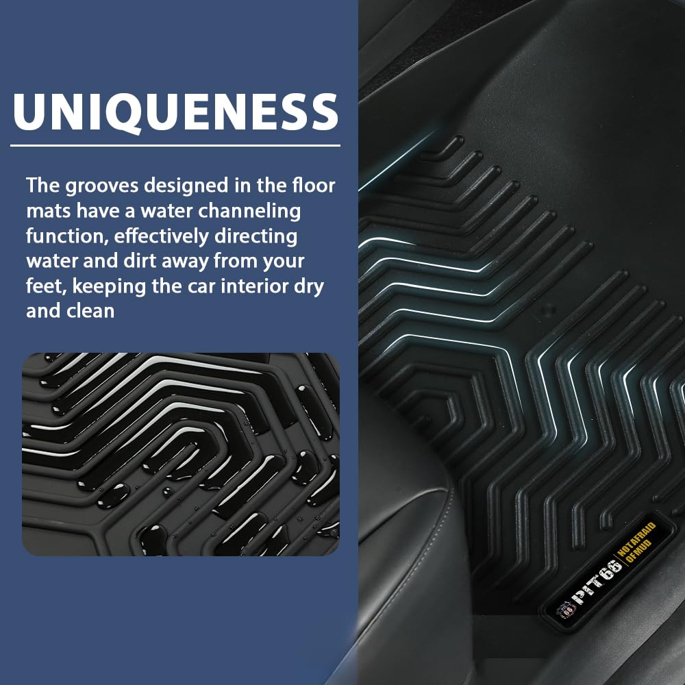 Pit66 Floor Mats Compatible With 2023-2024 Honda Pilot (Heavy Duty) Tpe 4-Piece Premium,Black