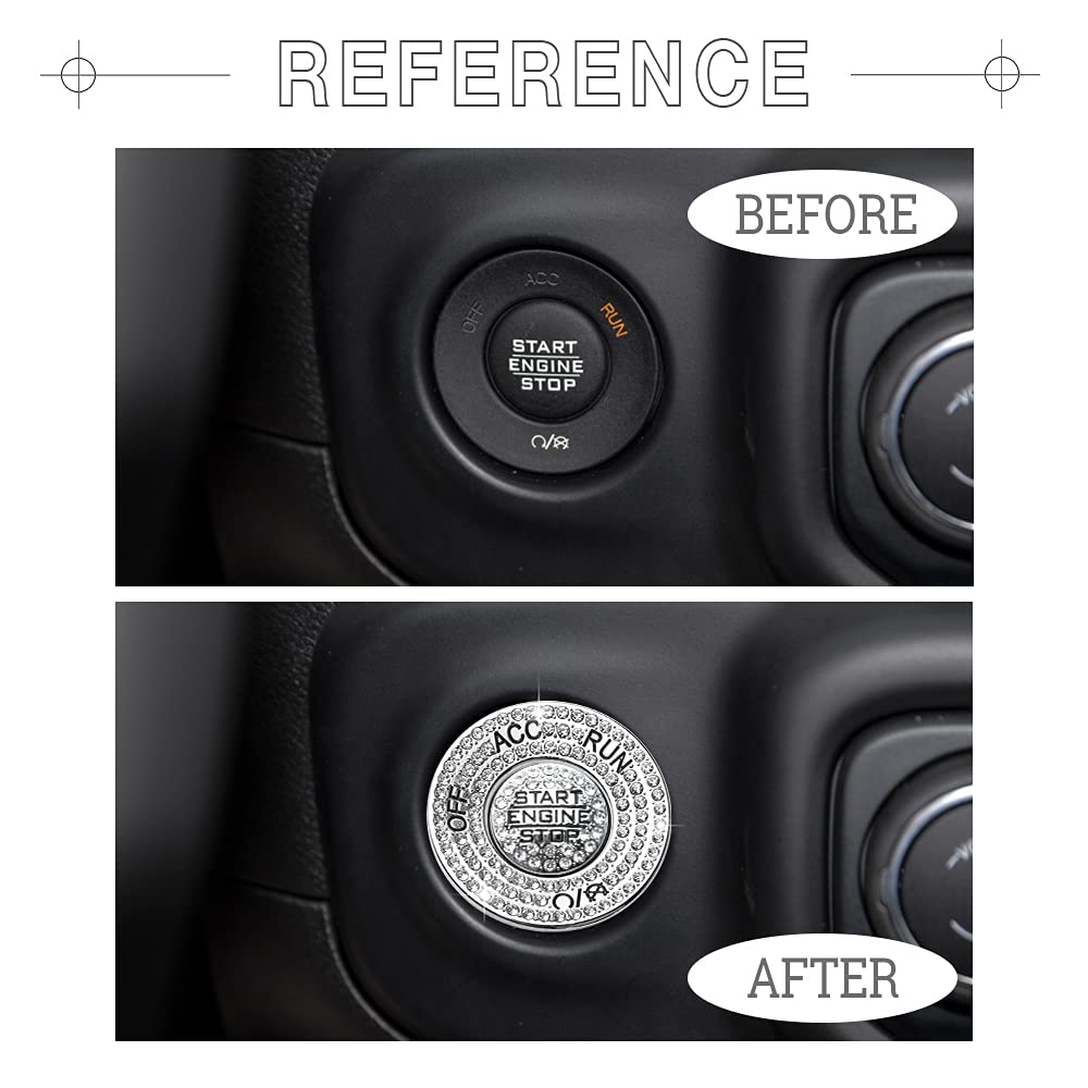 1797 For Jeep Wrangler Jl Accessories Gladiator Jt 2018 2019 2020 2021 2022 Bling Push Start Button Cover Engine Start Stop Button Cap Ring Sticker Trim Silver Crystal Pack Of 2