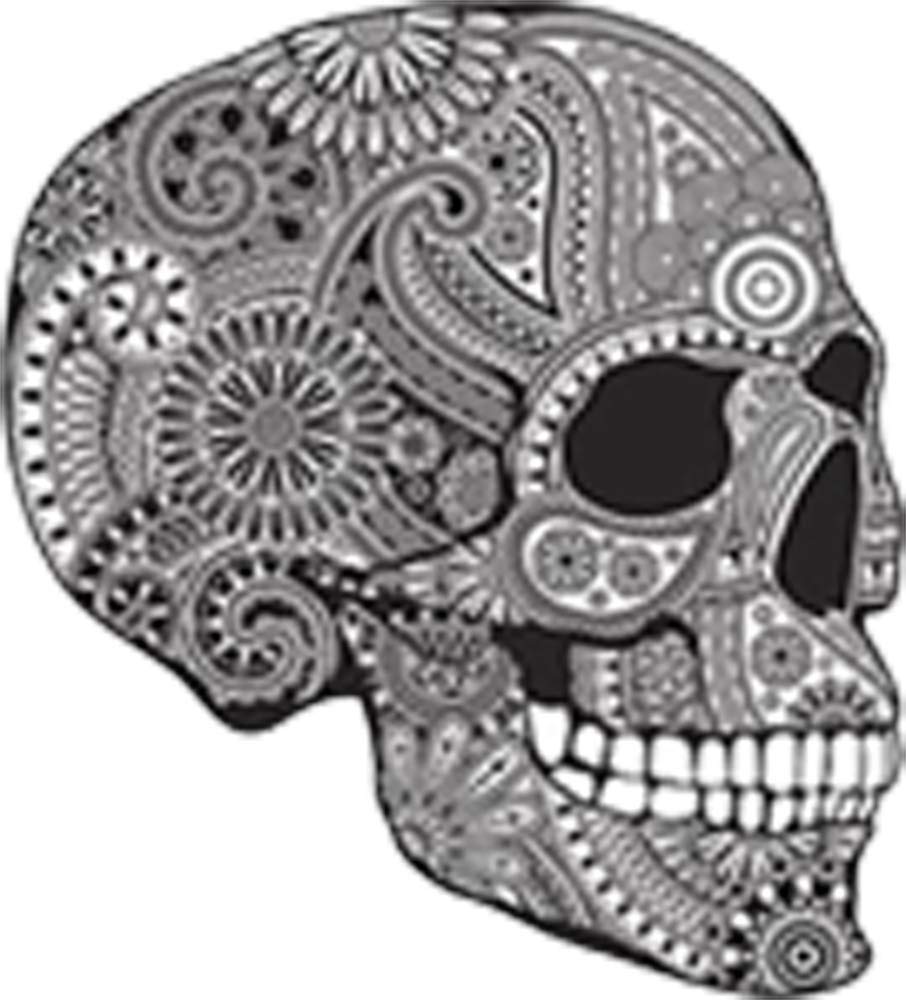 Detailed Elaborate Sugar Skull Black White Vinyl Decal Sticker Two in One Pack (4 Inches Tall)