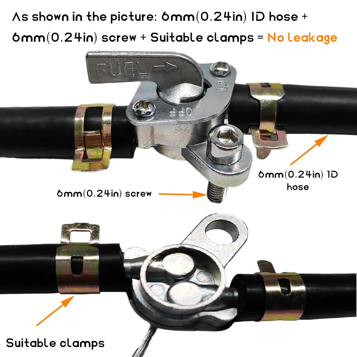Wevdn 2 PCS Inline Fuel Tank Tap Valve, 6mm Motorcycle Inline Gas Fuel Petcock Shut Off Switch, Fuel Tank Tap Valve On-Off Switc