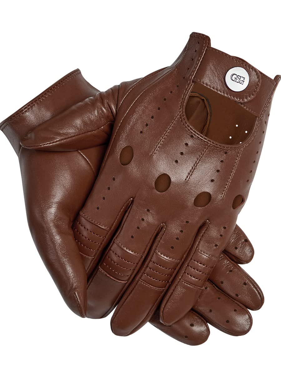 Gsg Men Genuine Leather Gloves Brown Unlined Biking Touchscreen Driving Gloves X-Large Palm Hole