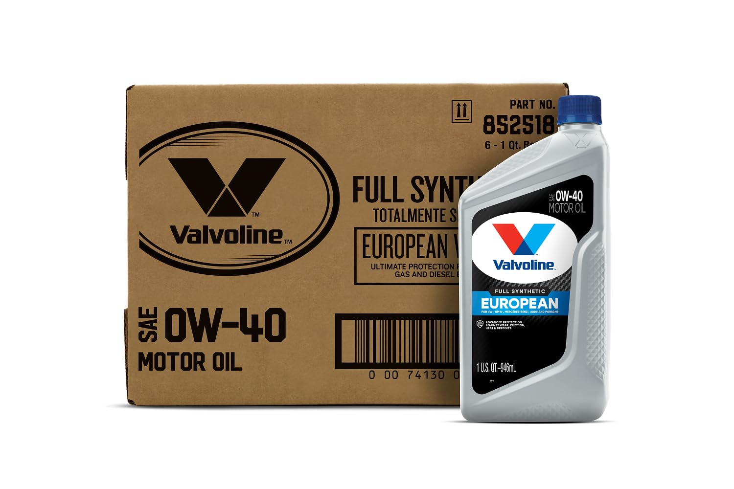 Valvoline European Vehicle Full Synthetic Sae 0W-40 Motor Oil 1 Qt, Case Of 6