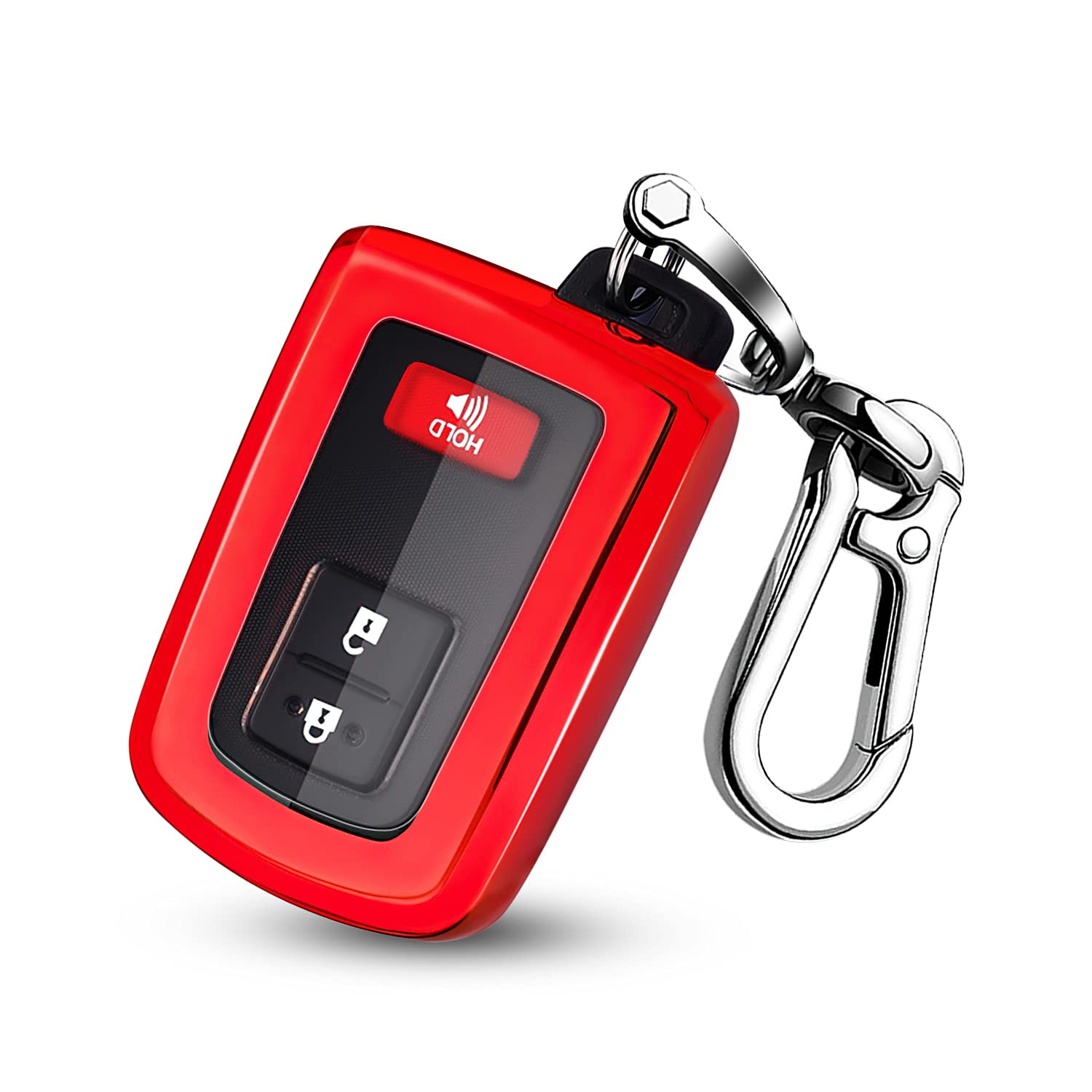 Qbuc For Toyota Key Fob Cover With Keychain Tpu All-Around Protection Key Case Compatible With Toyota 2019-2021 Tacoma 4Runner Sequoia Highlander Avalon Camry Corolla Rav8 Land Cruise Smart Key(Red)