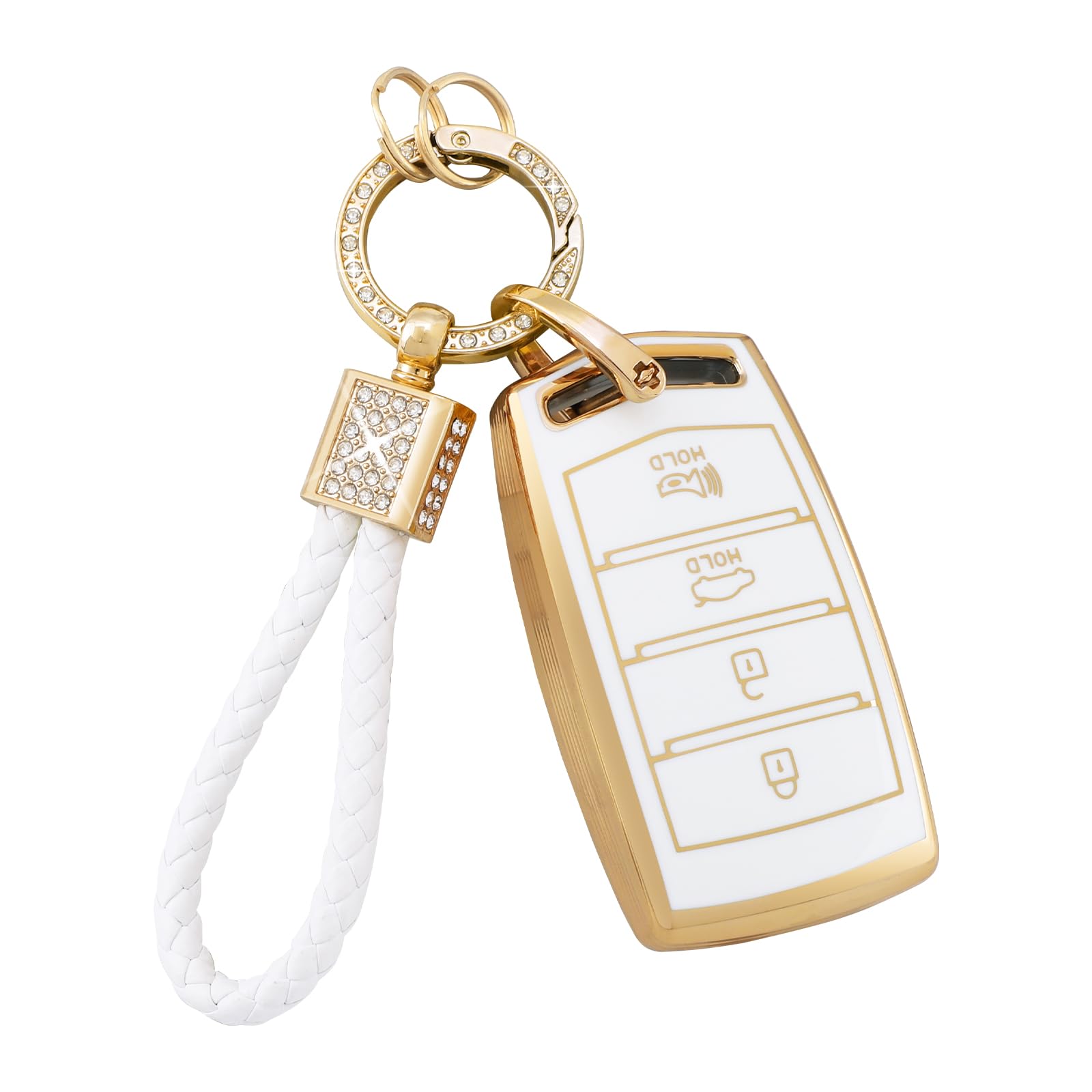 Pifoog Key Fob Cover For Genesis G80 G90 G70 Accessories 4 Buttons Car Smart Keys Shell Case Bling Keychain Landyard Protector P