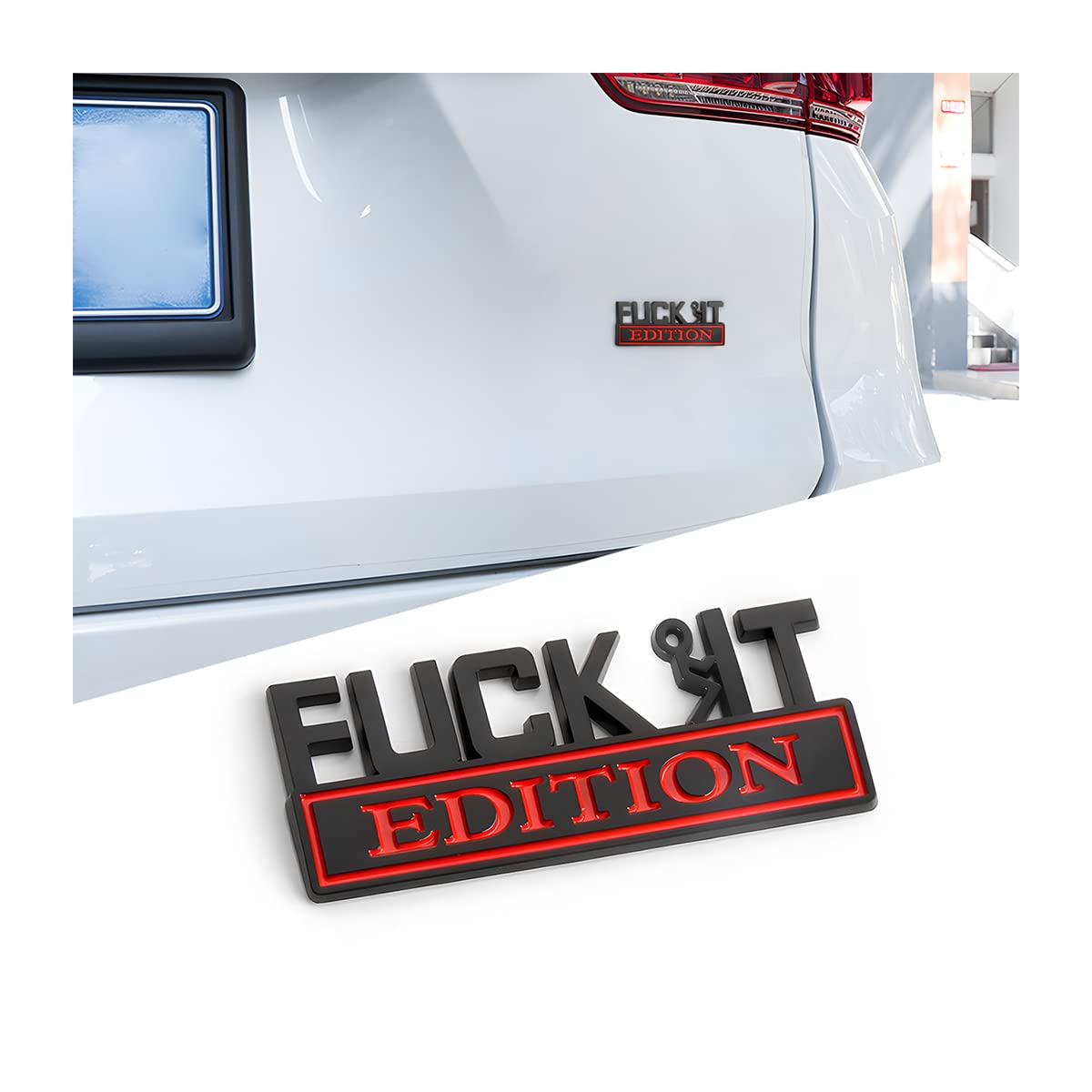 Car Fuck It Edition Emblem, 3D Zinc Alloy Badge Sticker Decal, Car Side Rear Front Hood Trunk Door Fender Bumper Metal Sticker, Vehicle Exterior Replacement Accessories For Cars Suv (Black/Red)