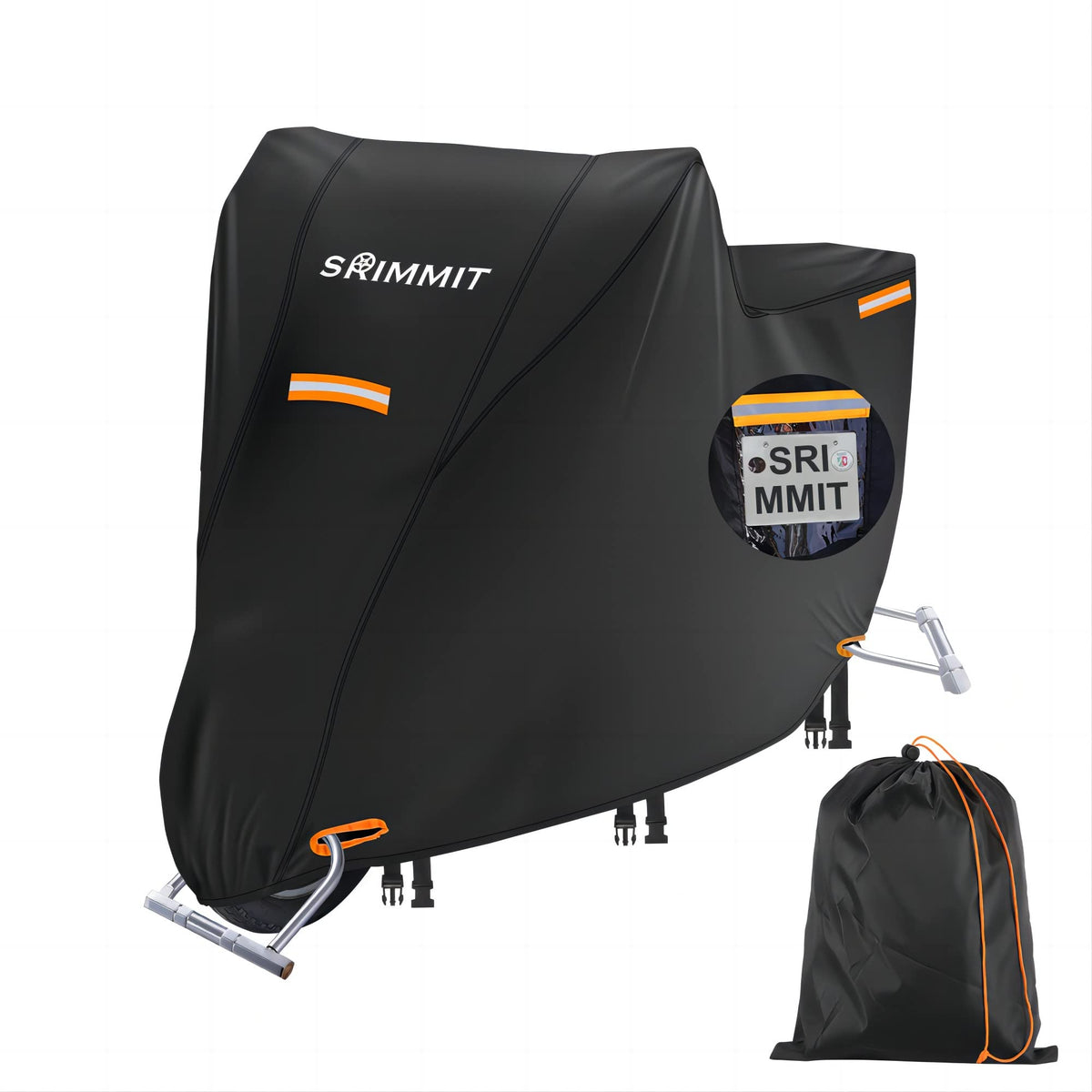 Motorcycle Cover Waterproof Outdoor,420D Universal Cover Motorcycle,All Season Protection,With License Plate Window, 4 Reflectiv