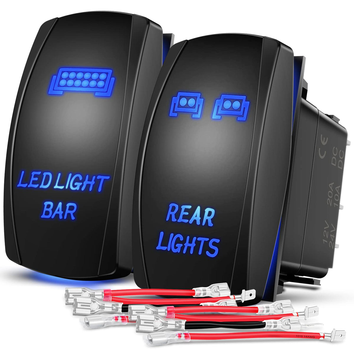 Nilight 2 Pack Rear Lights Rocker Switch Led Light Bar Rocker Switch 5Pin Laser On Off Spst Switches 20A/12V 10A/24V Switch Blue