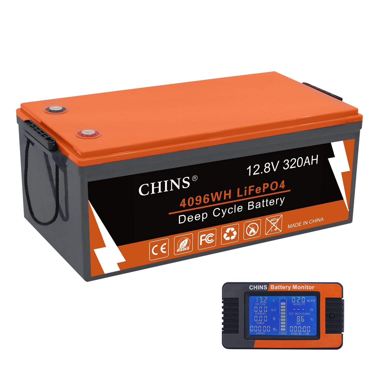 Chins Bluetooth Lifepo4 Battery Smart 12V 320Ah Lithium Battery - Built-In 200A Bms, 2000~5000 Cycles, Perfect For Replacing Mos