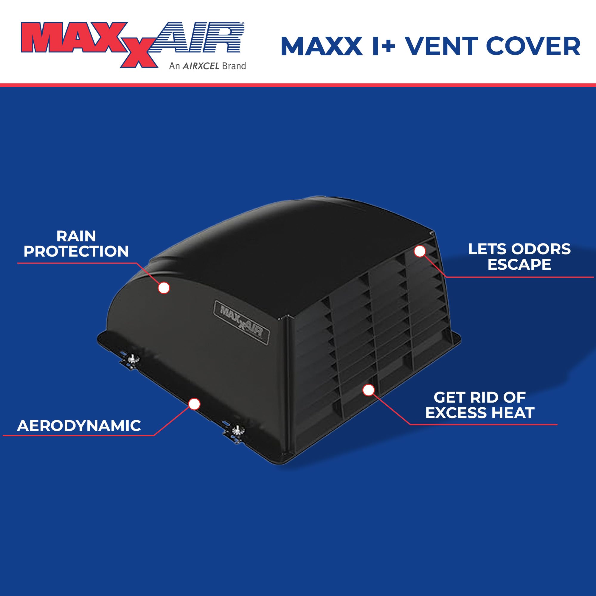 Maxxair Maxx I+ Vent Cover For Rv Roof Vents - Sleek, Updated Design, Easy Installation, Zero-Leak Protection, Compatible With Many Popular Roof Vents, Black (00-933052)