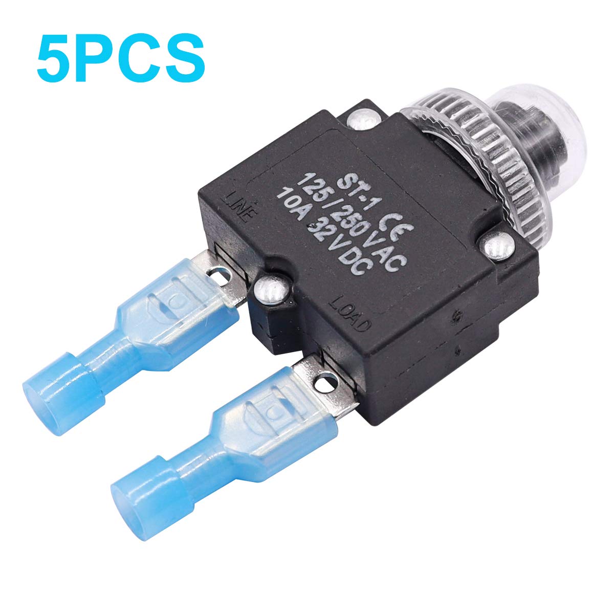 mxuteuk 5Pcs 10Amp Circuit Breakers Push Button Manual Reset 125/250V AC 32V DC,Overload Protector Switch Thermal Circuit Breake