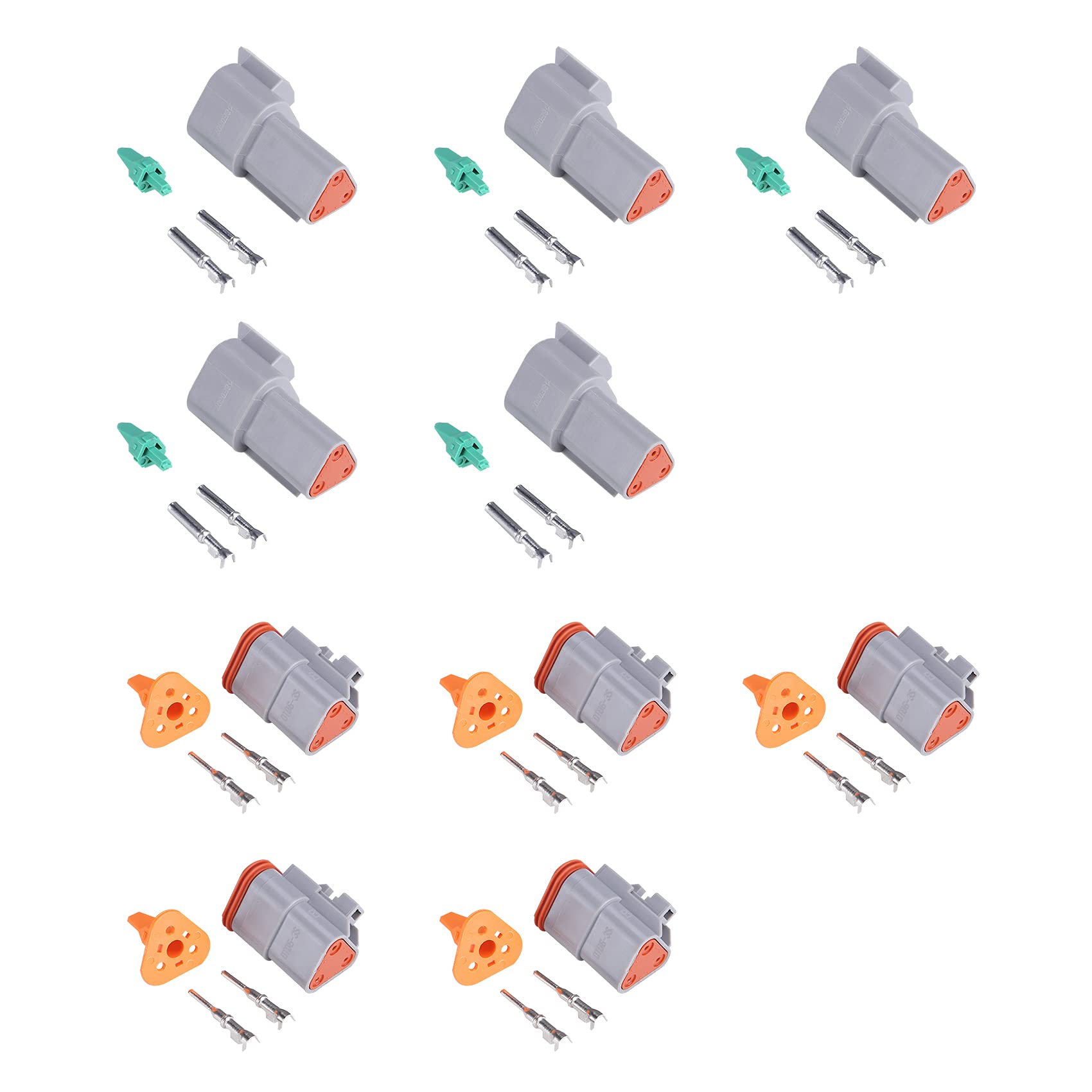Muyi 5 Kit 3 Pin Way Dt Series Connector Gray Receptacle Ip67 Waterproof Heavy Duty 14-18 Awg 13 Amps Continuous Dt04-3P Dt06-3S