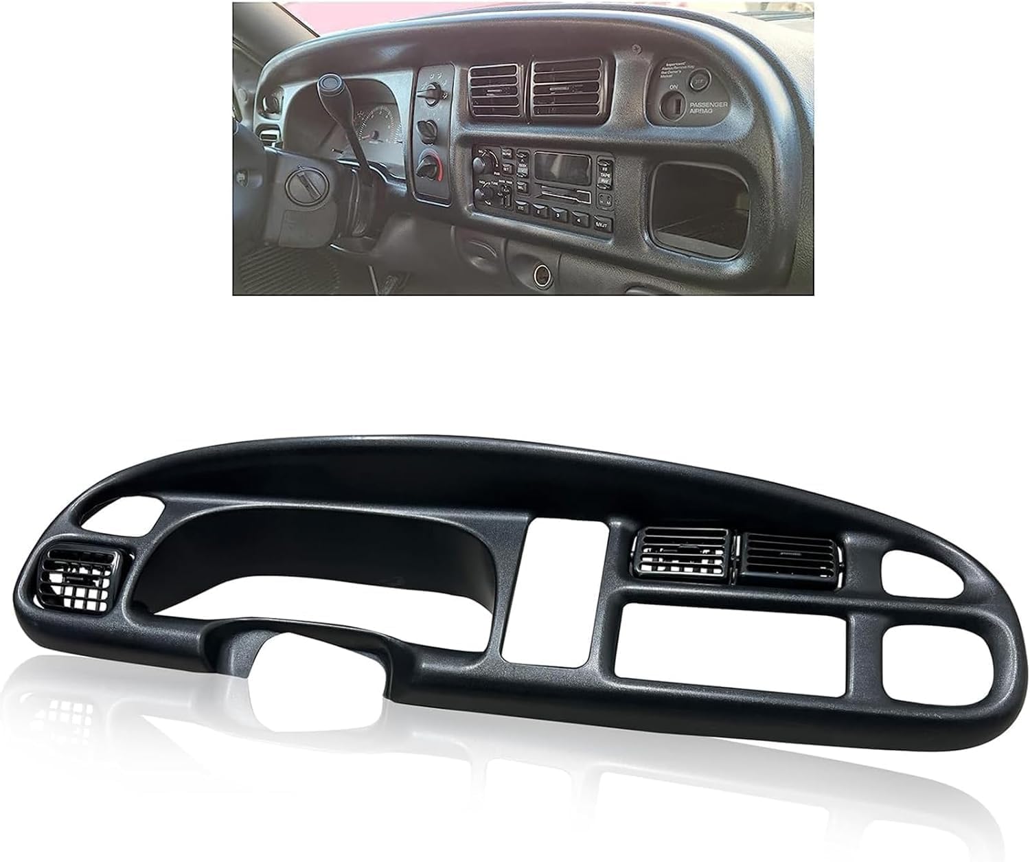 Ecotric Dash Board Bezel Cover Compatible With 1998-2002 Dodge Ram 1500 2500 3500 Instrument Panel Cover W/Vents Replacement For