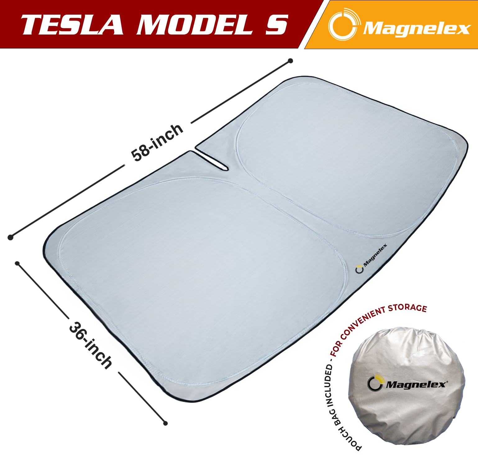 Magnelex Tesla Windshield Sunshade for Model S | Reflective 240T Material Car Sun Visor with Mirror Cut-Out. Tesla Model S Sunsh