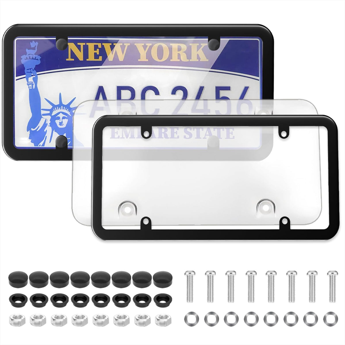 Keyiduid Clear License Plate Covers, Unbreakable License Plate Covers Frame Shield Combo Flat License Plate Protector, Novelty B