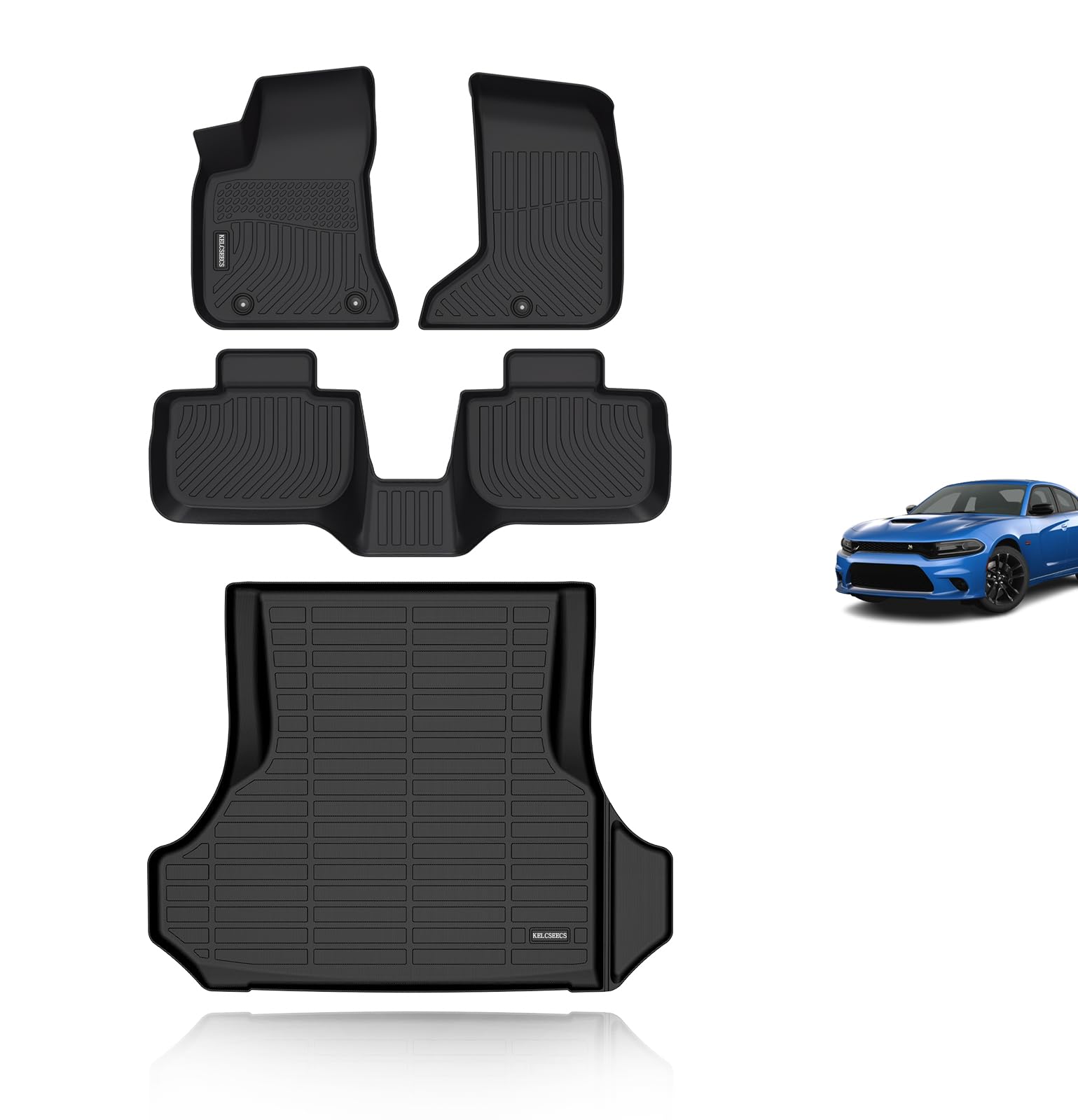 KELCSEECS Floor Mats & Cargo Liner for 2011-2022 2023 Dodge Charger AWD/Chrysler 300 AWD All Weather Car Mats Cargo Mat Trunk Ma