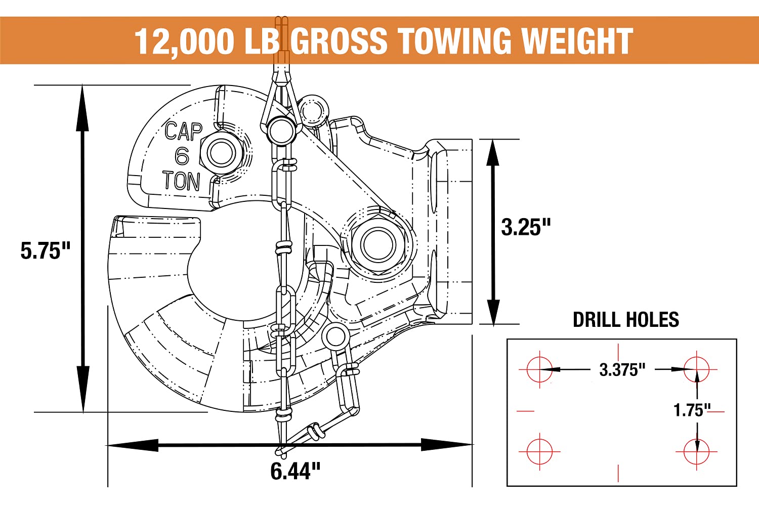 Buyers Products Ph6 6 Ton Pintle Hook, Mgtw 12,000 Lbs Pintle Hitch, 4,000 Lbs Mvl, Mounting Kit Sold Separately
