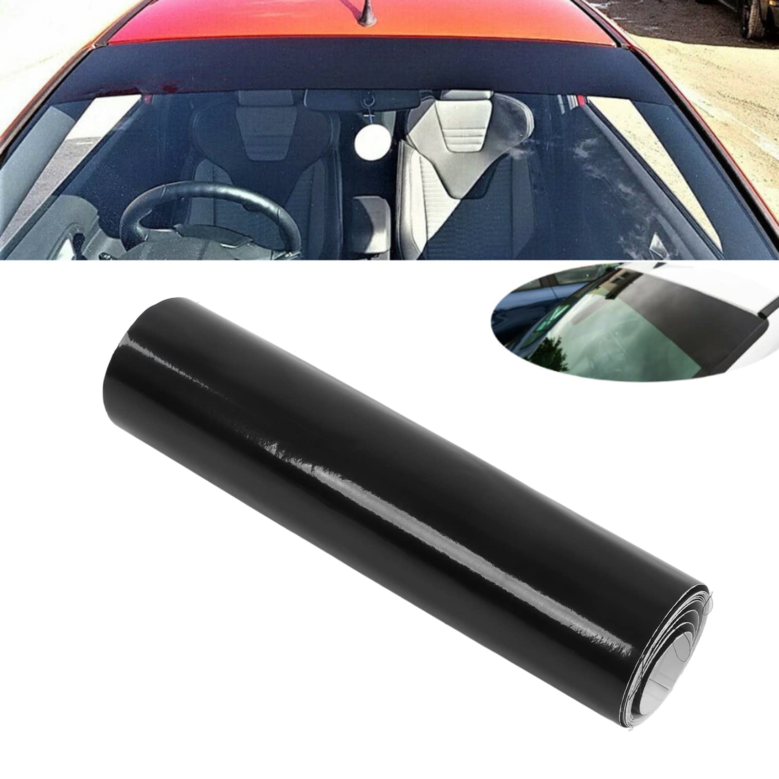 Window Tint Film, Car Van Windscreen Sun Strip Gloss Black 140X20Cm Universal Pvc Windshield Sticker For Automobiles