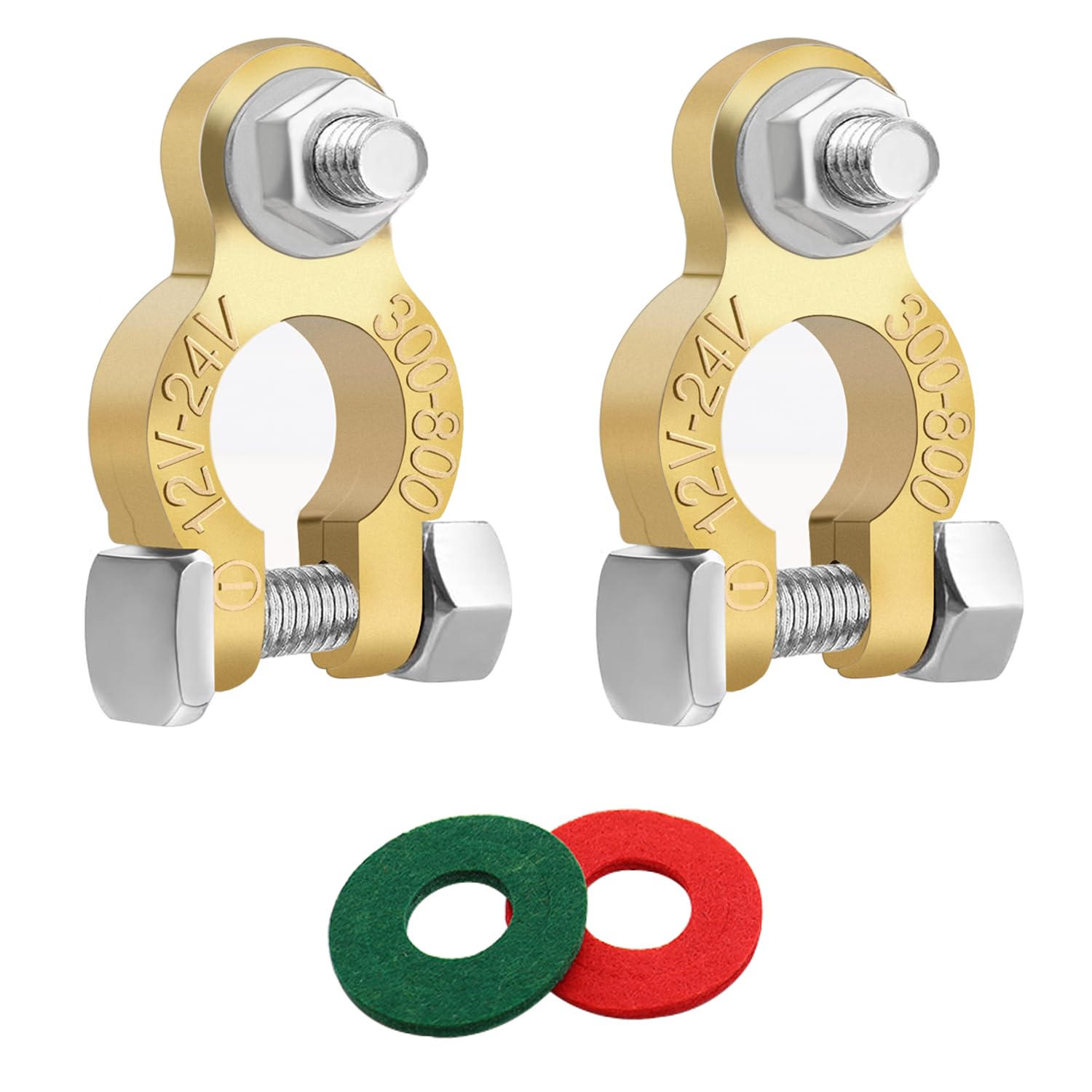 Tnisesm Brass Battery Terminal Connectors With Anti-Corrosion, Battery Terminals M8 X 16Mm Bolt, Top Post Battery Terminals Clam