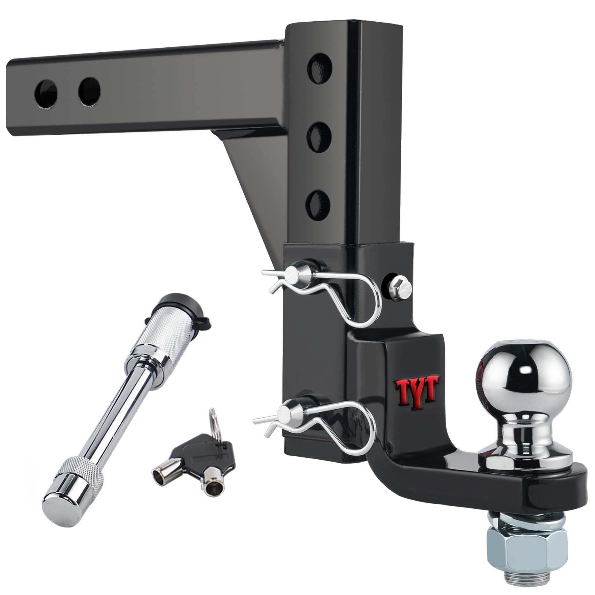 Tyt Adjustable Trailer Hitch Ball Mount, 2'' Towing Ball 7500 Lbs, 9-1/2'' Drop And 8-1/4'' Rise, Fits 2-In Receiver With 2 Pin&