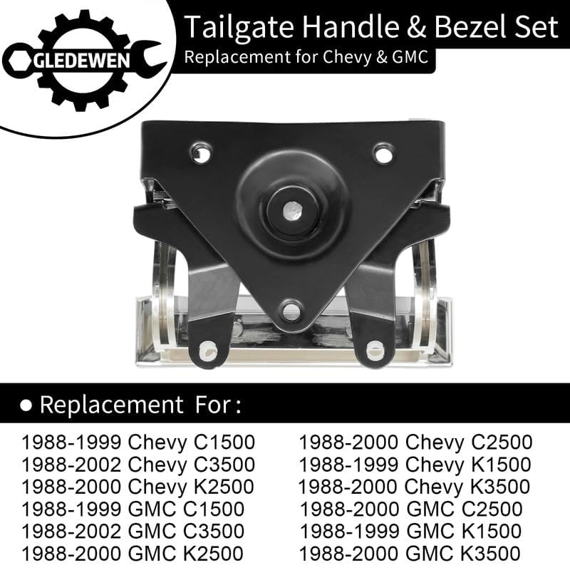 Chrome Tailgate Handle Set, Compatible with 1988-2002 Chevy C1500 C2500 C3500 K1500 K2500 K3500, GMC C/K 1500 2500 3500 Pickup T