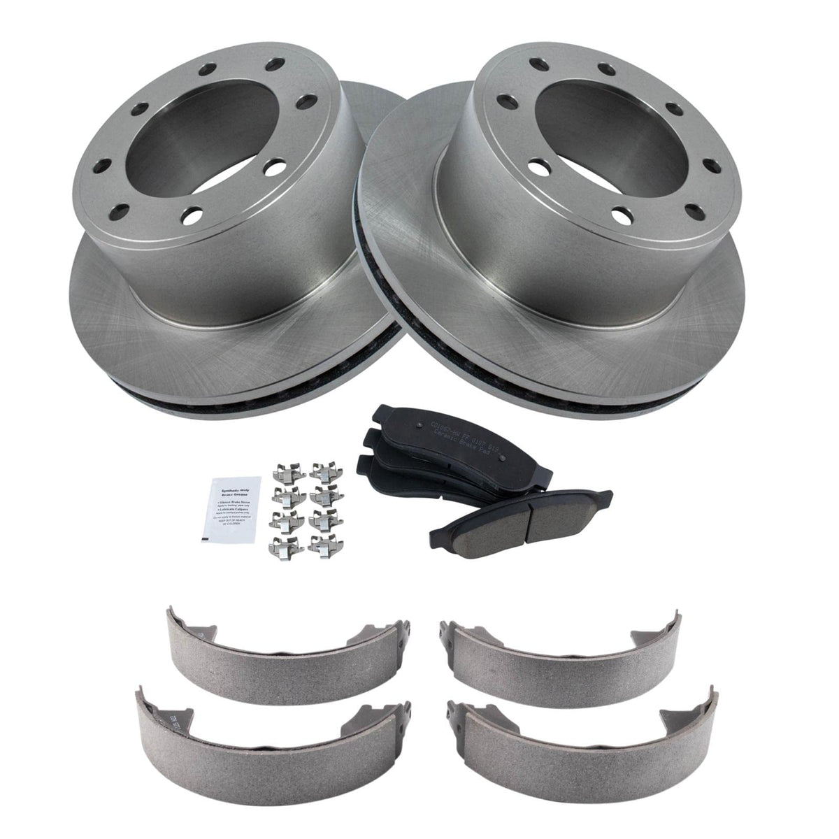 Trq Rear Brake Pad & Rotor Kit Brake Pads Brake Rotor Parking Brake Shoe Set Ceramic Compatible With 2008-2010 Ford F-250 Super
