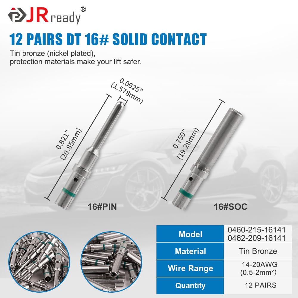 JRready Deutsch Connector 2 Pin Connector Kits with 16 Solid Contacts(14-20AWG),ST6328-2 DT Series Waterproof Connector 2 Pin 5