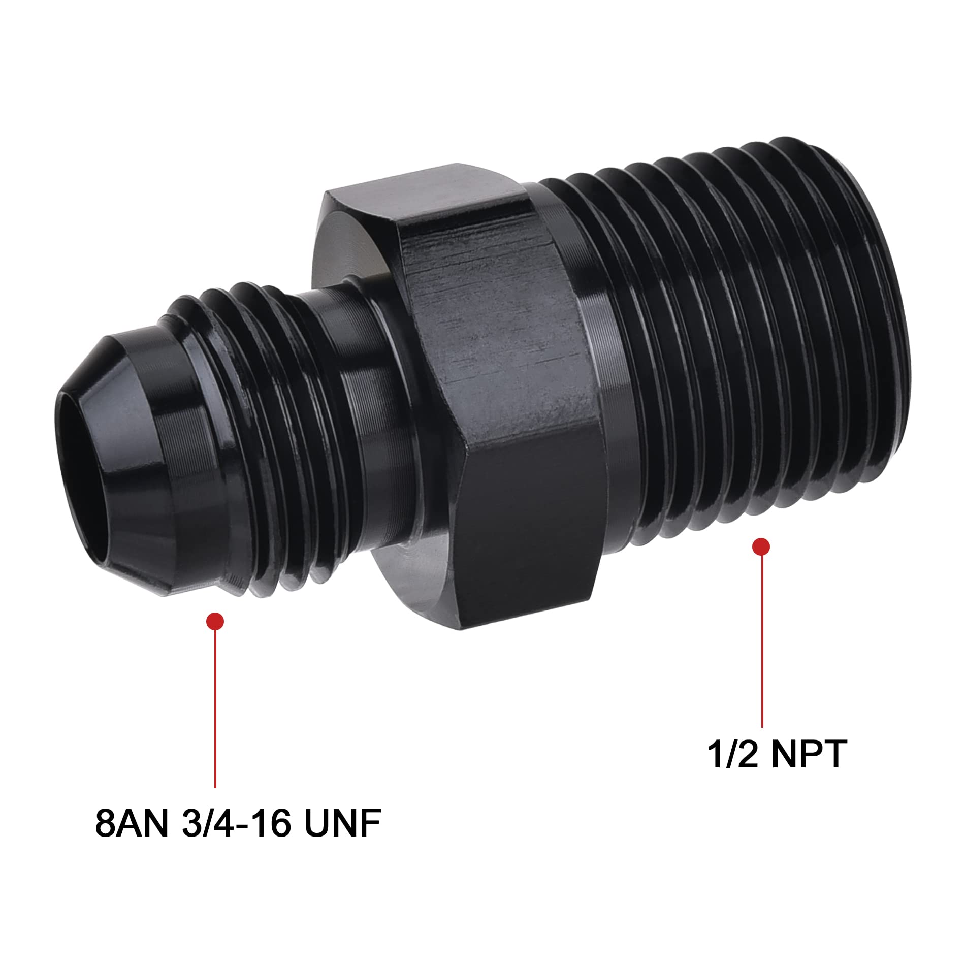 EVIL ENERGY 8AN Male Flare to 1/2'' NPT Pipe Fitting Adapter Aluminum Straight Black 4PCS