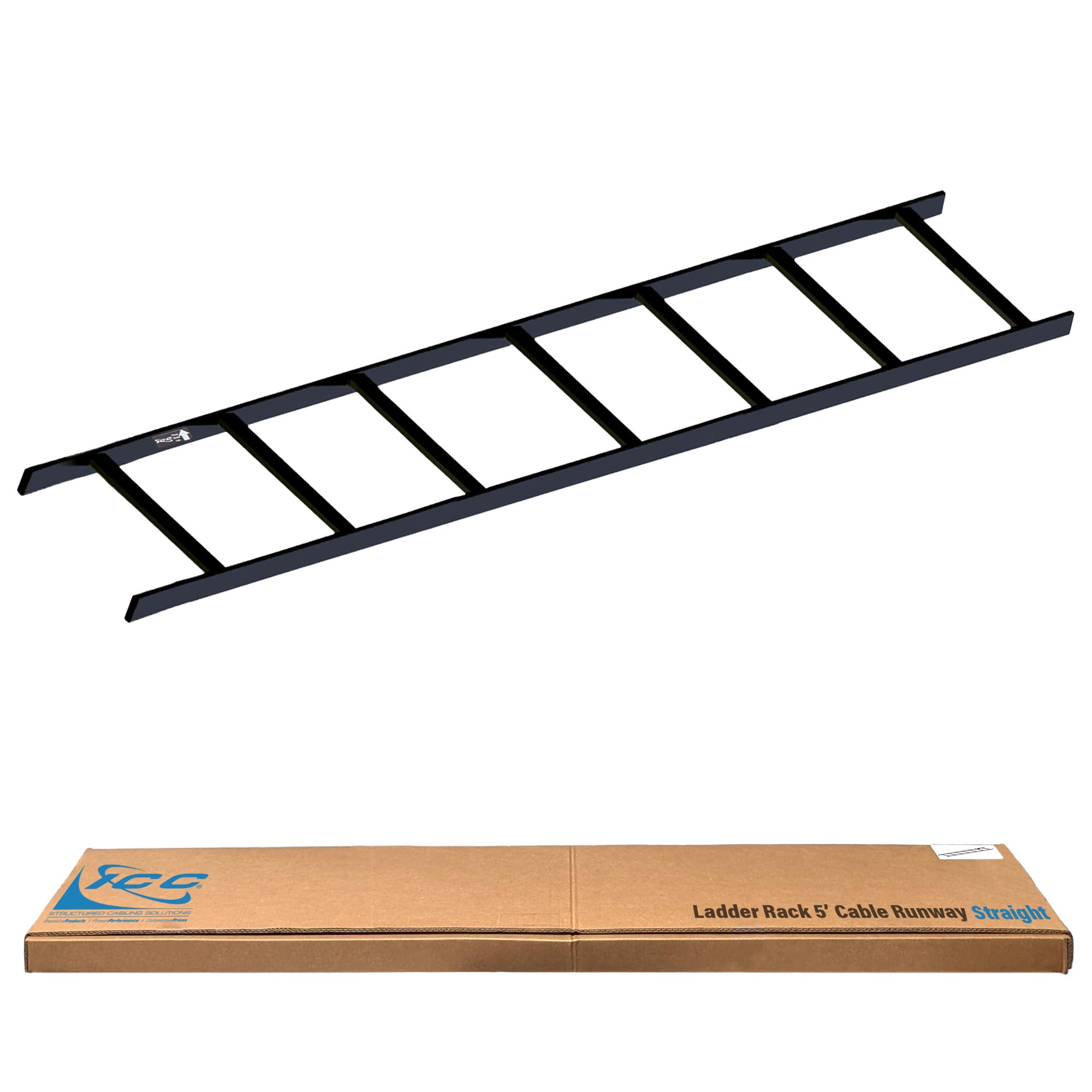ICC Ladder Rack 5-Foot Cable Runway Straight Section - 16-gauge Steel, Horizontal Cable Management for Server Racks; Telecom Sys