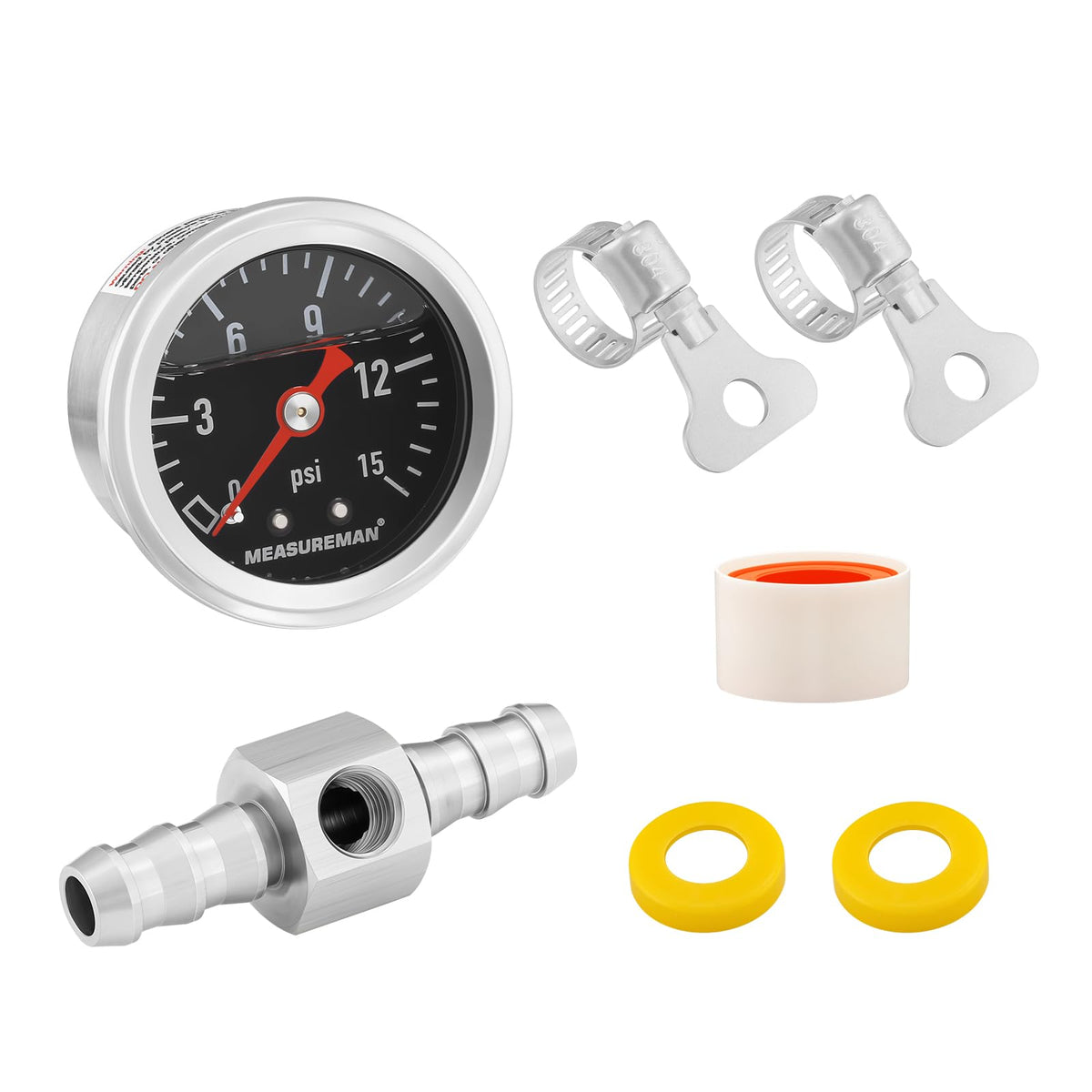 Measureman 0-15 Psi Glycerin Filled Fuel Pressure Gauge, 1.5    Dial, 304 Stainless Steel Case, 1/8    Npt Center Back Mount, Wi