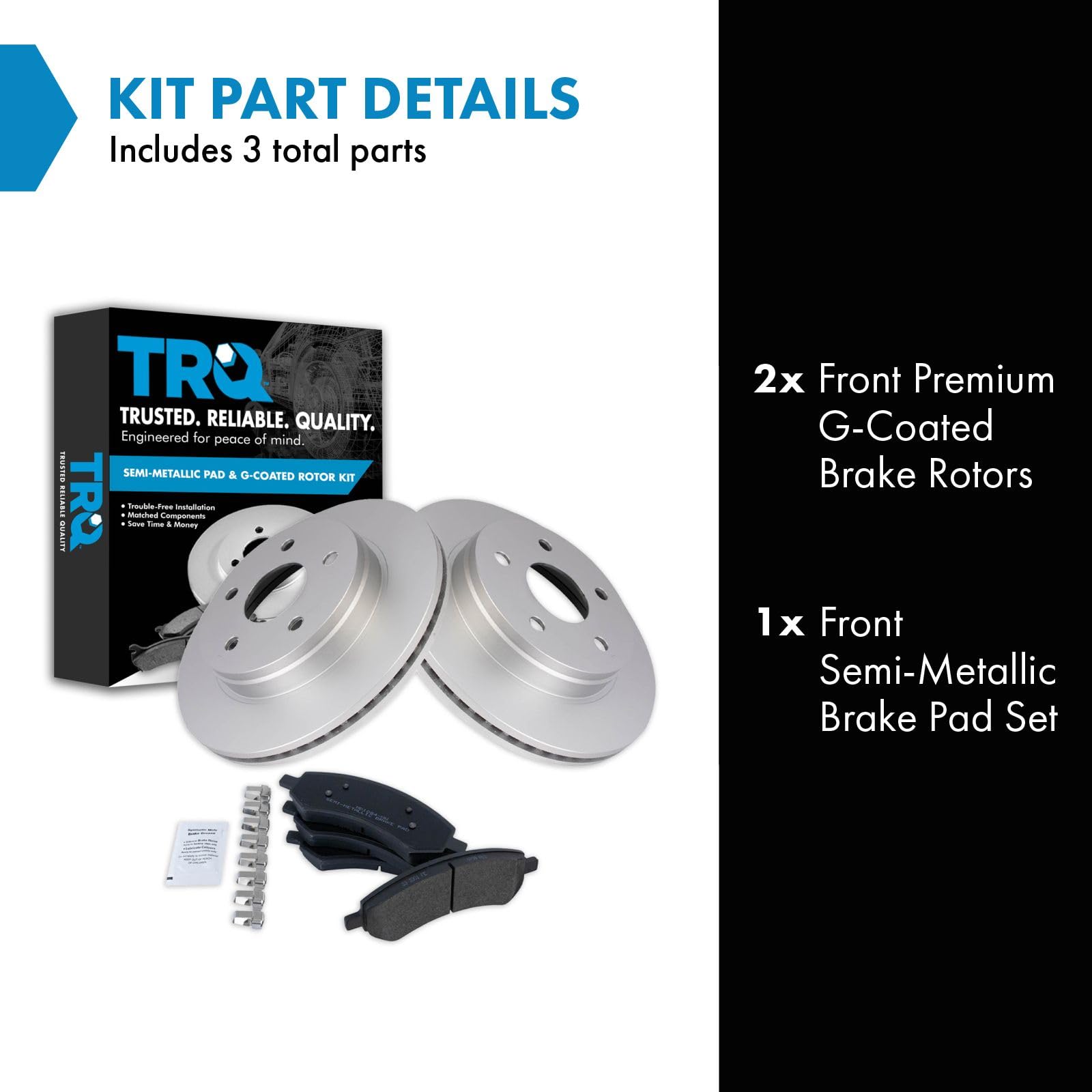 Trq Front Brake Pad & Rotor Kit Brake Pads Brake Rotor Semi-Metallic Premium G-Coated Compatible With 2007-2009 Chrysler Aspen D
