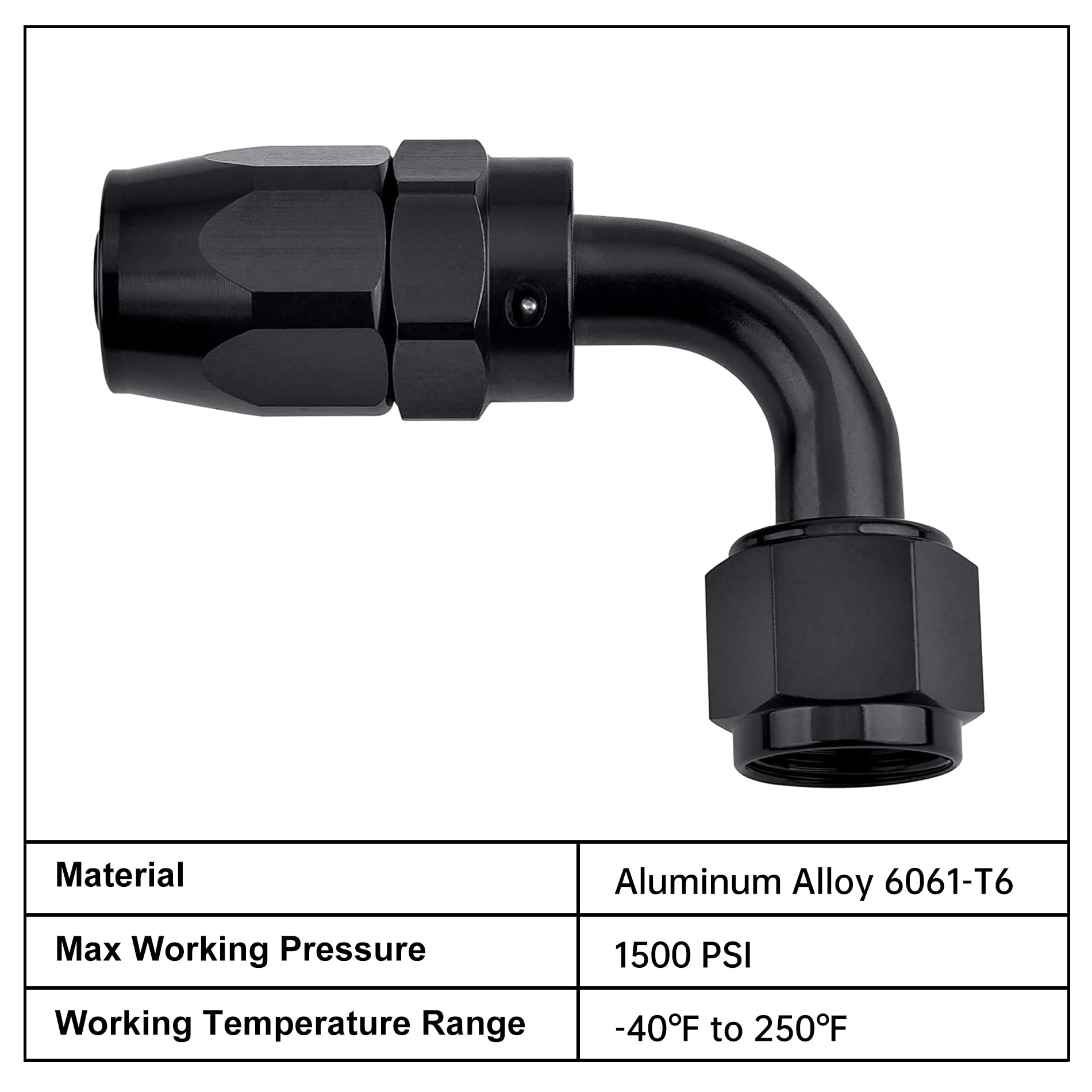 Evil Energy 16An Hose End Fitting 90 Degree Swivel For Cpe Braided Fuel Hose Black