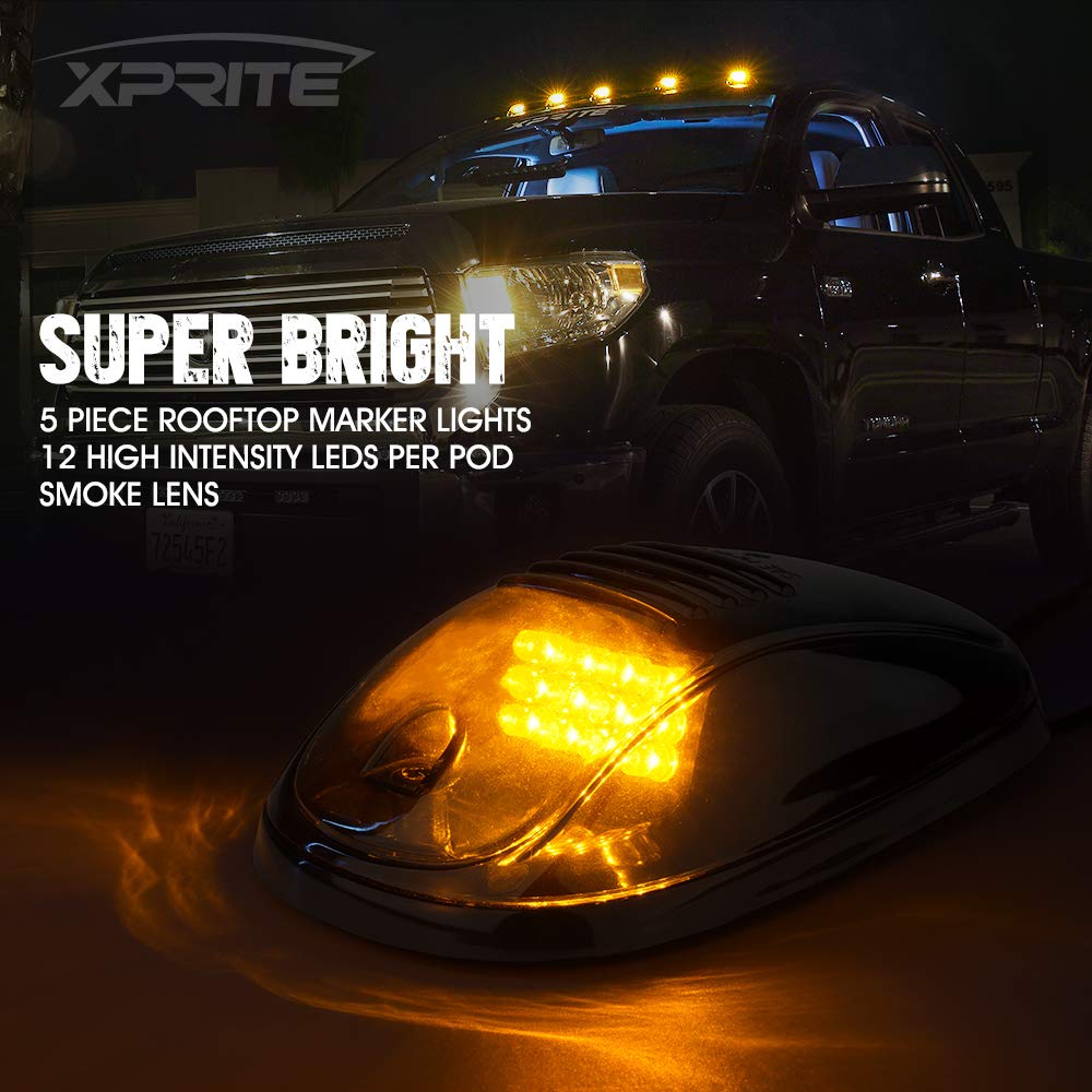 Xprite Black Smoked Lens 12 Leds Cab Clearance Light 5 Pcs Roof Top Marker Running Lights Kit For Ford Dodge Ram Trucks Suv Pov