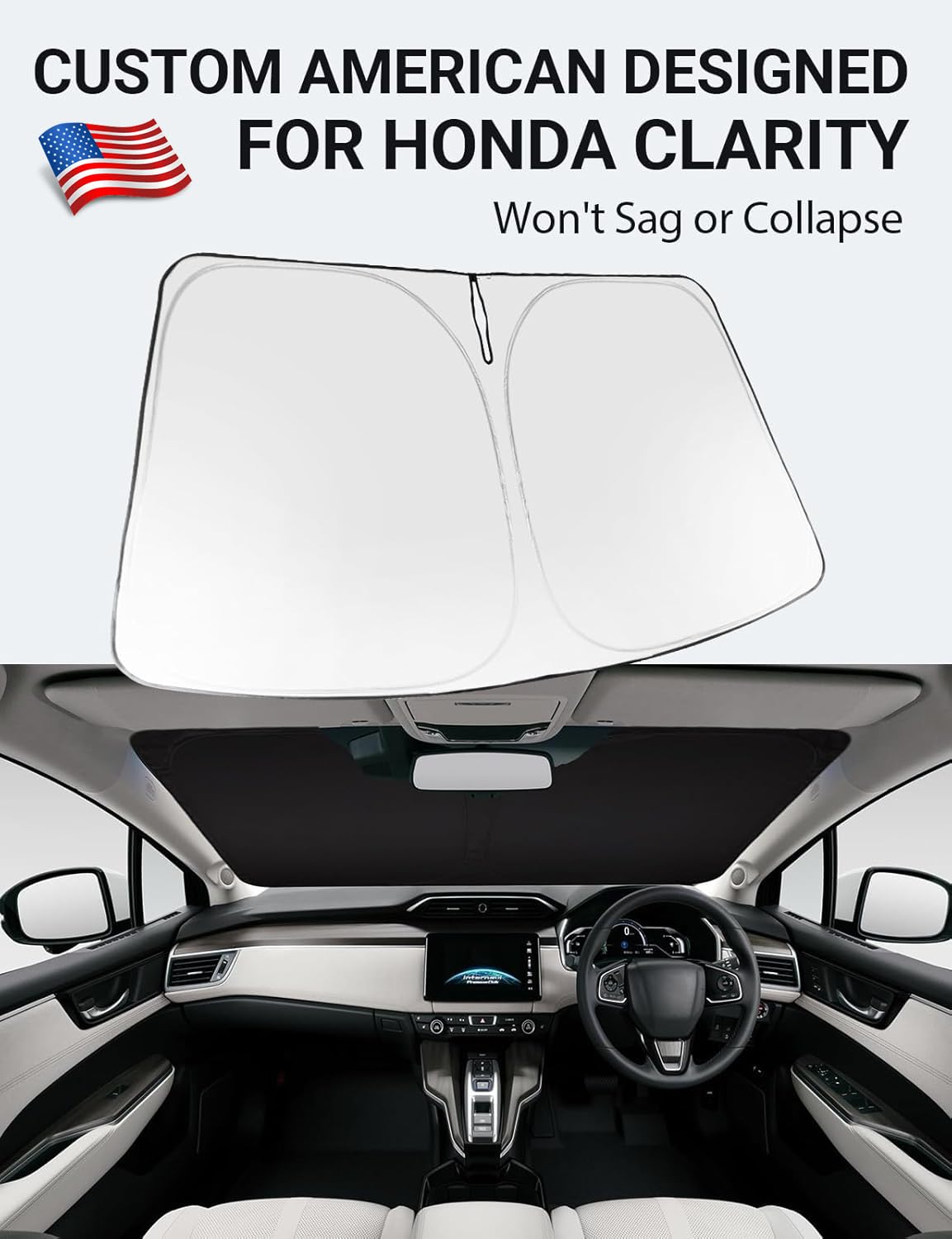 Proadsy 2025 Upgrade Windshield Sun Shade Custom Fit 2017-2021 Honda Clarity 4-Layer Foldable Front Sunshade Protector Sun Visor