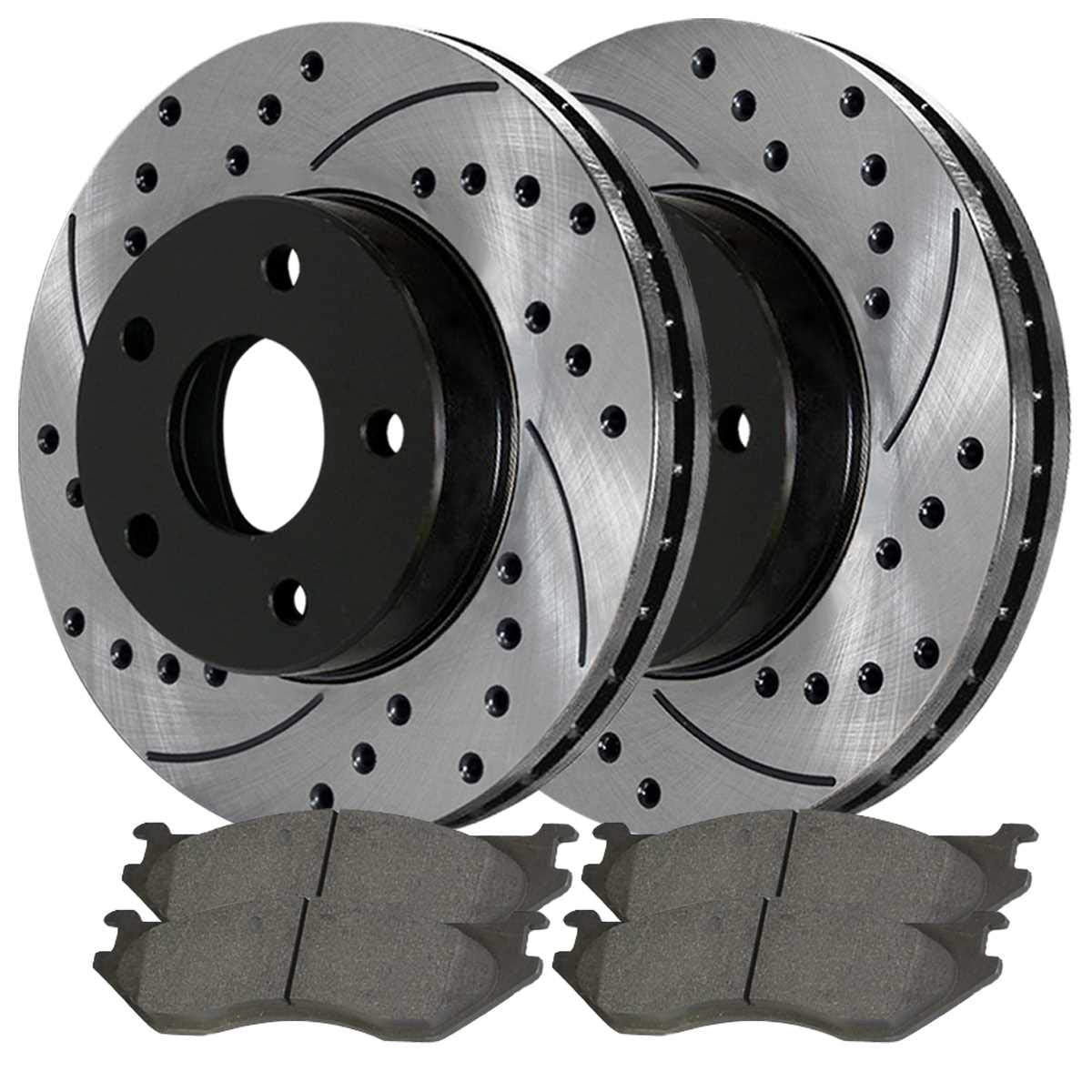 Autoshack Black Hat Drilled And Slotted Brake Rotors With Ceramic Pads Front And Rear Brake Rotor Replacement Kit For 2002-2004 Dodge Ram 1500 2004 Durango 3.7L 4.7L 5.7L V6 V8 4Wd Rwd Brakepkg570