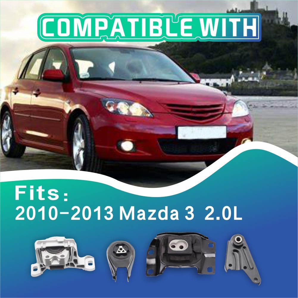 Engine Motor and Transmission Mount Kit Compatible with 2010-2013 Mazda 3 2.0L Automatic Transmission, Repklace # A4402 BBM43906