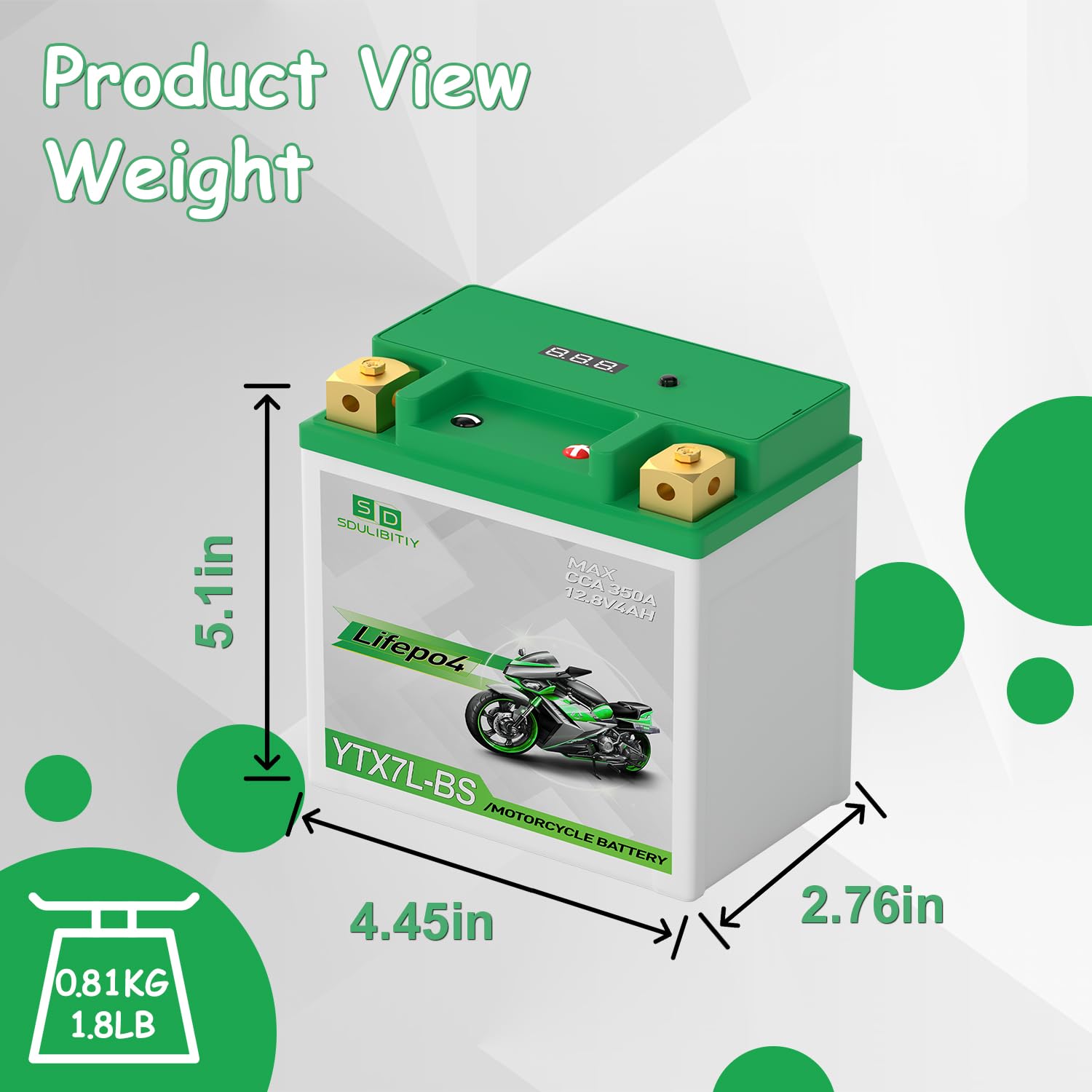 YTX7L-BS Motorcycle Battery Lithium LiFePO4 12V 4Ah 300A Powersports Battery Replaces YTX5L-BS YTZ7S-BS YTX4L-BS YTZ5S-BS for AT