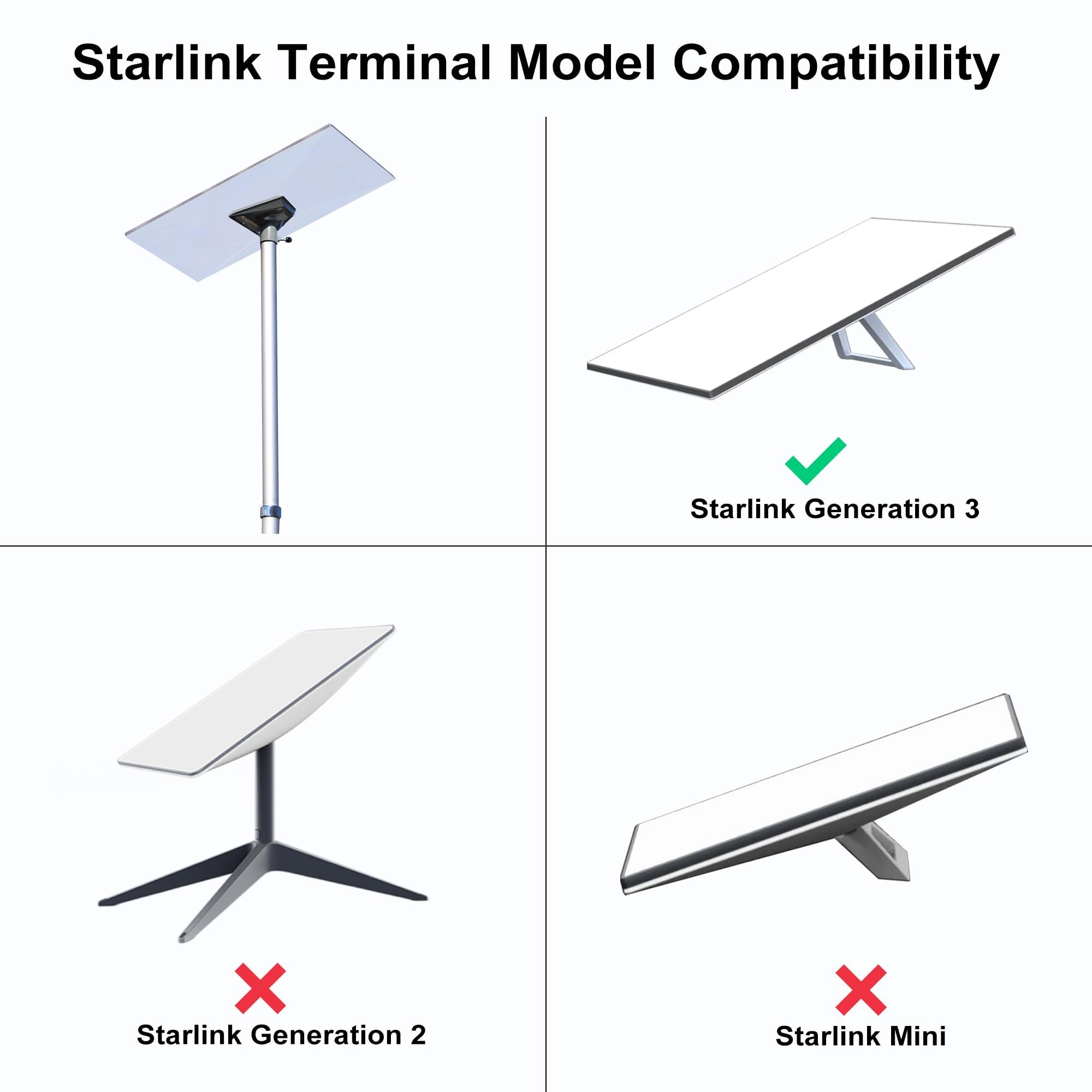Eez Rv Products Starlink Ladder Telescopic Pole 10Ft With Starlink (Gen 3 / V3) Pipe Adapter And Rv Mounting Bracket Kit - Fits