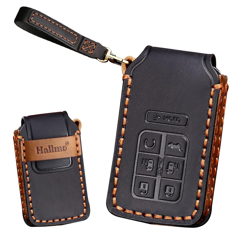Tecart Leather Key Fob Cover Fit For Honda Odyssey Civic Pilot Crv Keychain Smart Key Case Key Shell Protector 7 Button Black