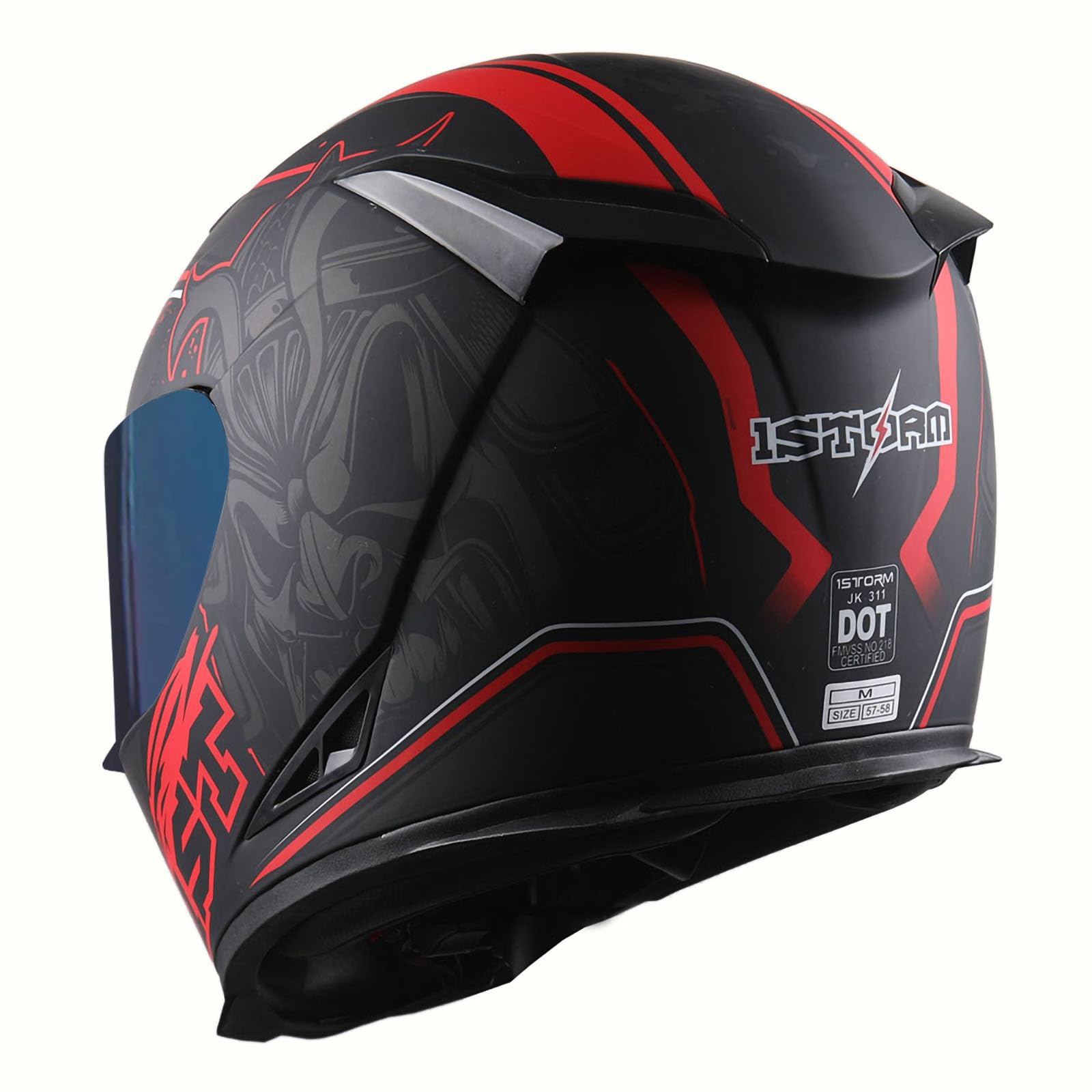 1STorm Motorcycle Full Face Helmet Skull King Matt Red+ One Extra Clear Shield, Size Medium (55-56 CM,21.7/22.0 Inch)