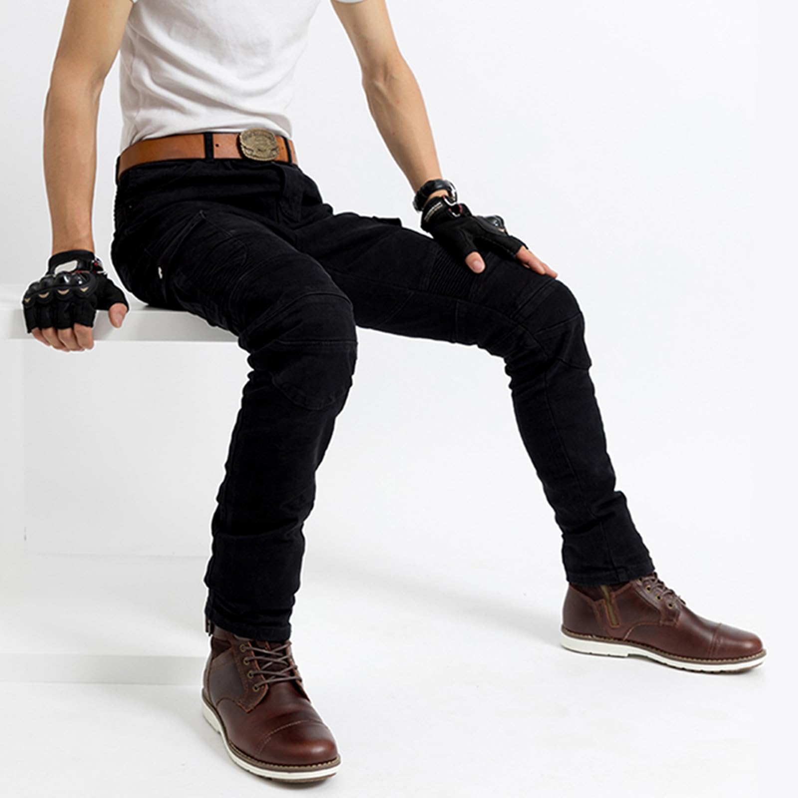 LOMENG Motorcycle Pants Motorbike Riding Denim Jeans Biker Motocross Pants with CE Removable Armored for Men Black 2XL