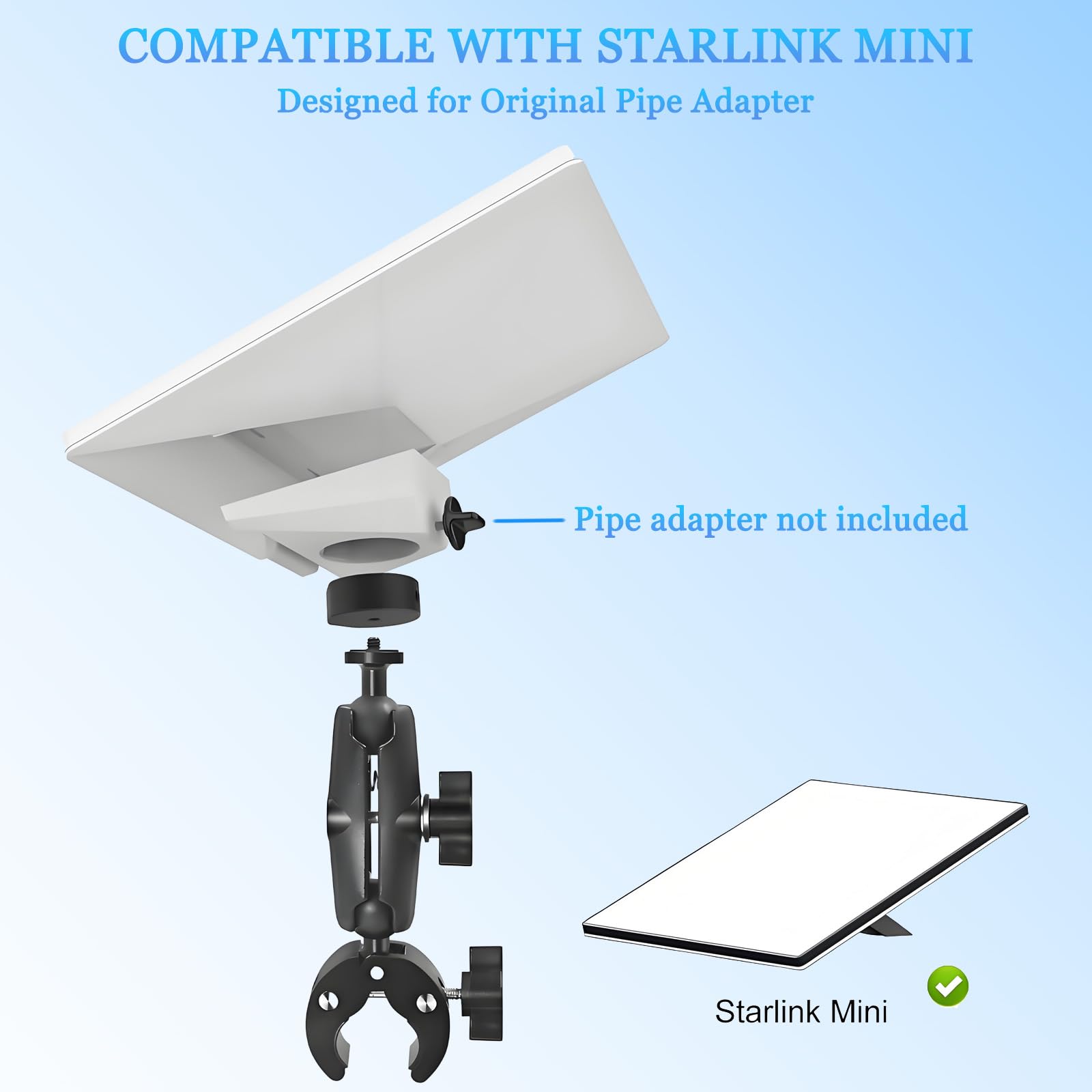 Starlink Mini Pole Mount for RV Pole Roof Rack Ladder Yacht Camper, Universal Adjustable Angle Clamp Mount for Starlink Mini, St
