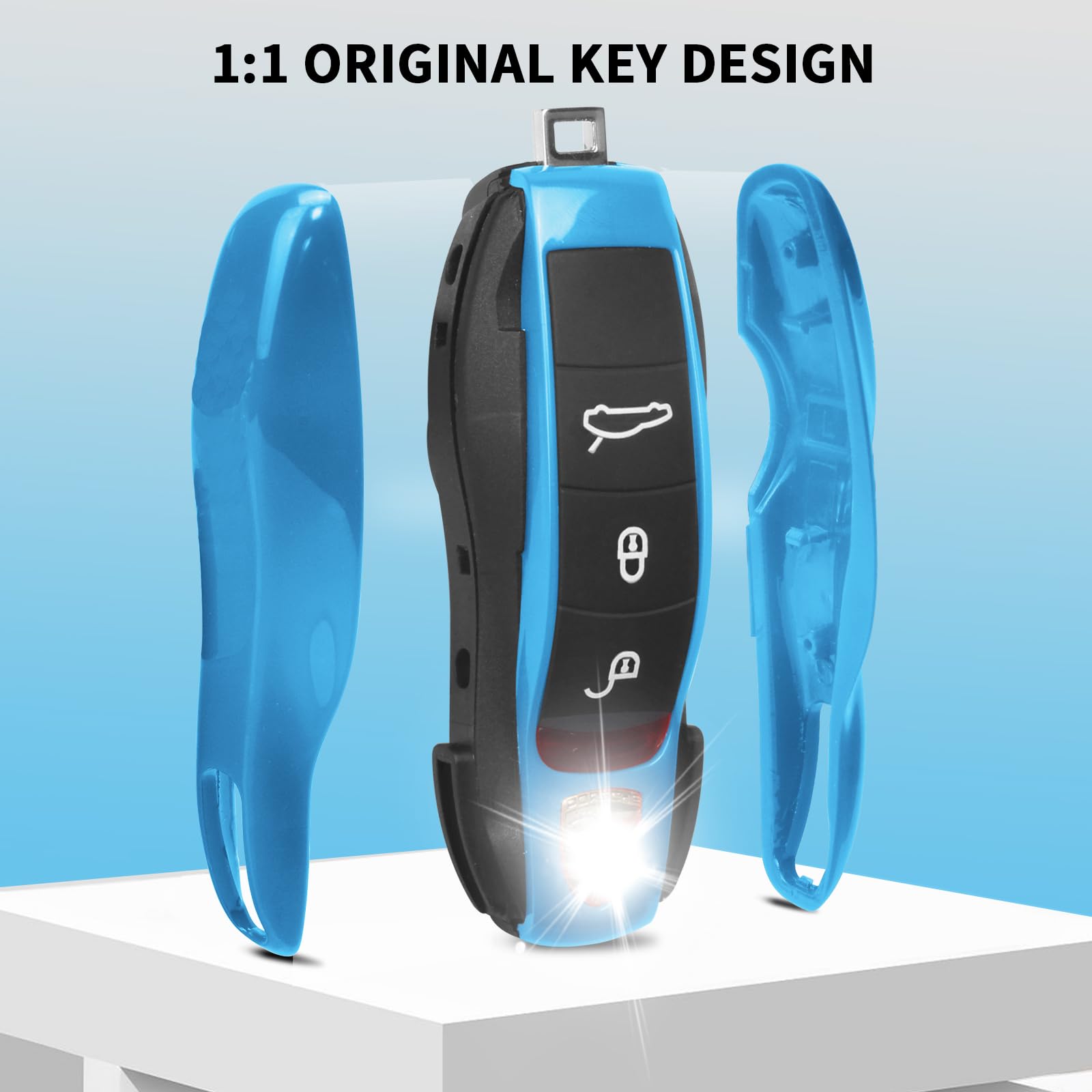 Qbuc For Porsche Key Fob Cover,3-Piece Painted Key Shell Compatible With Porsche Cayenne Panamera Macan 911 Boxter Cayman (Blue)